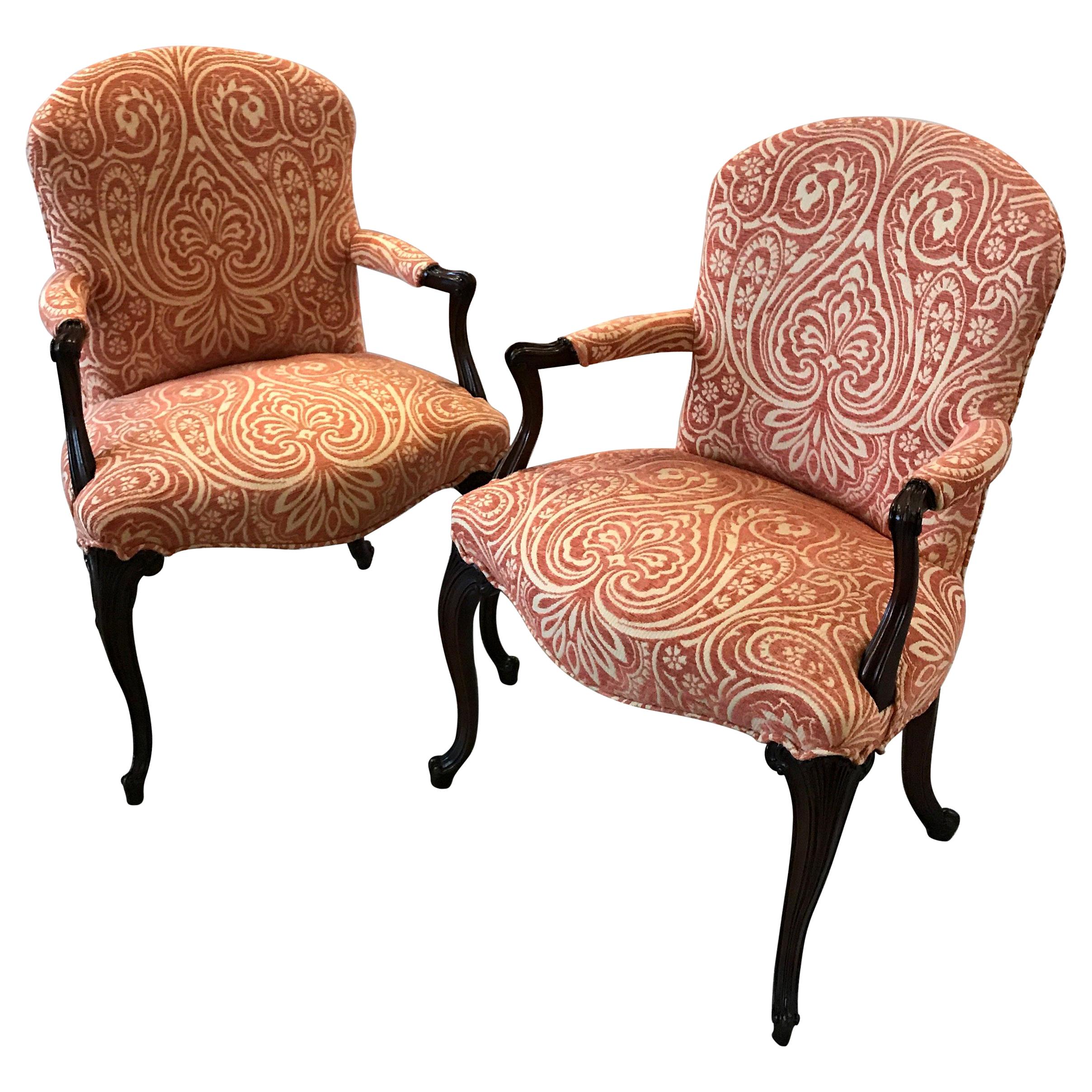 Carved Pair of Mahogany Accent Chairs