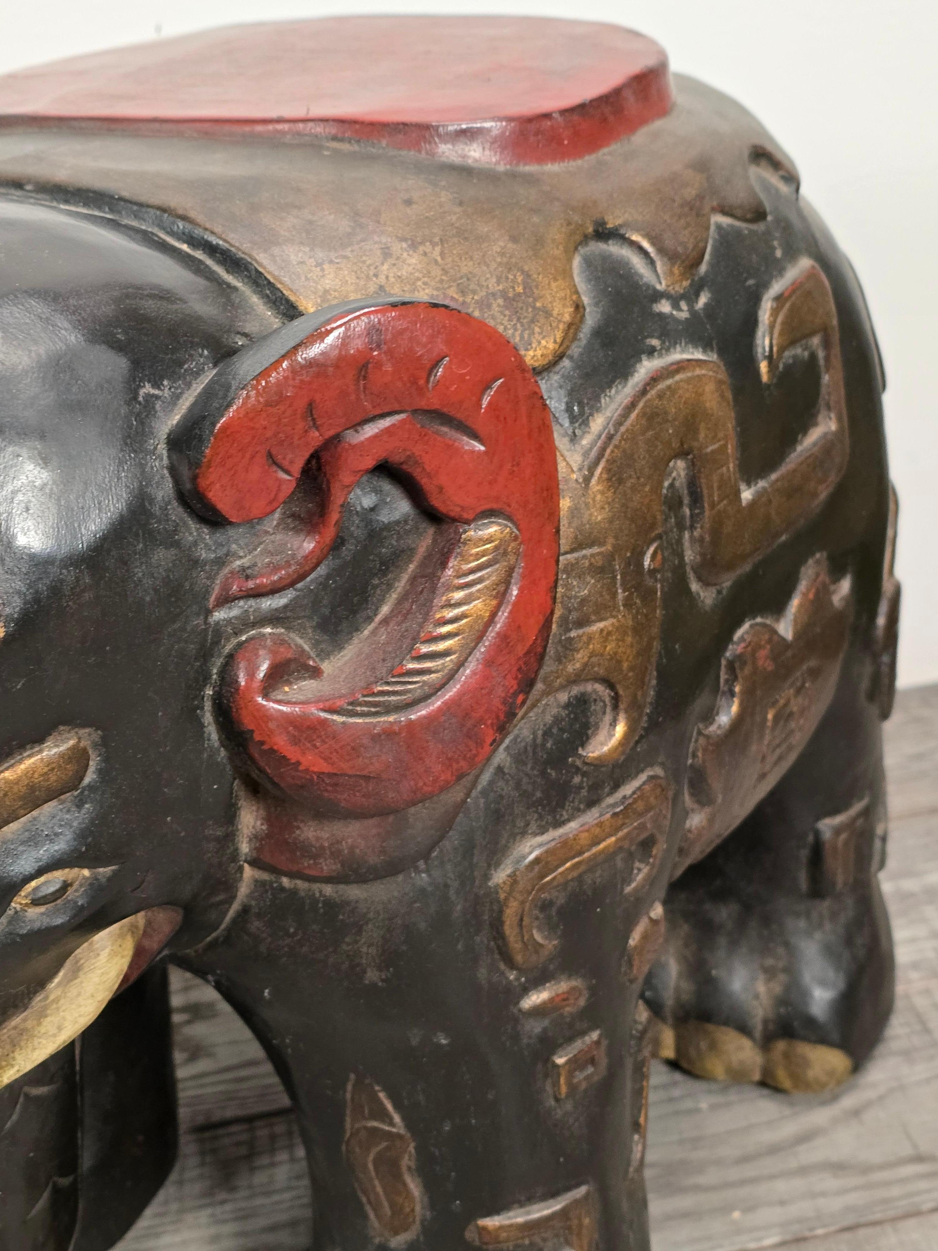 Carved Patinated Lacquer Elephant Occasional Tables For Sale 2