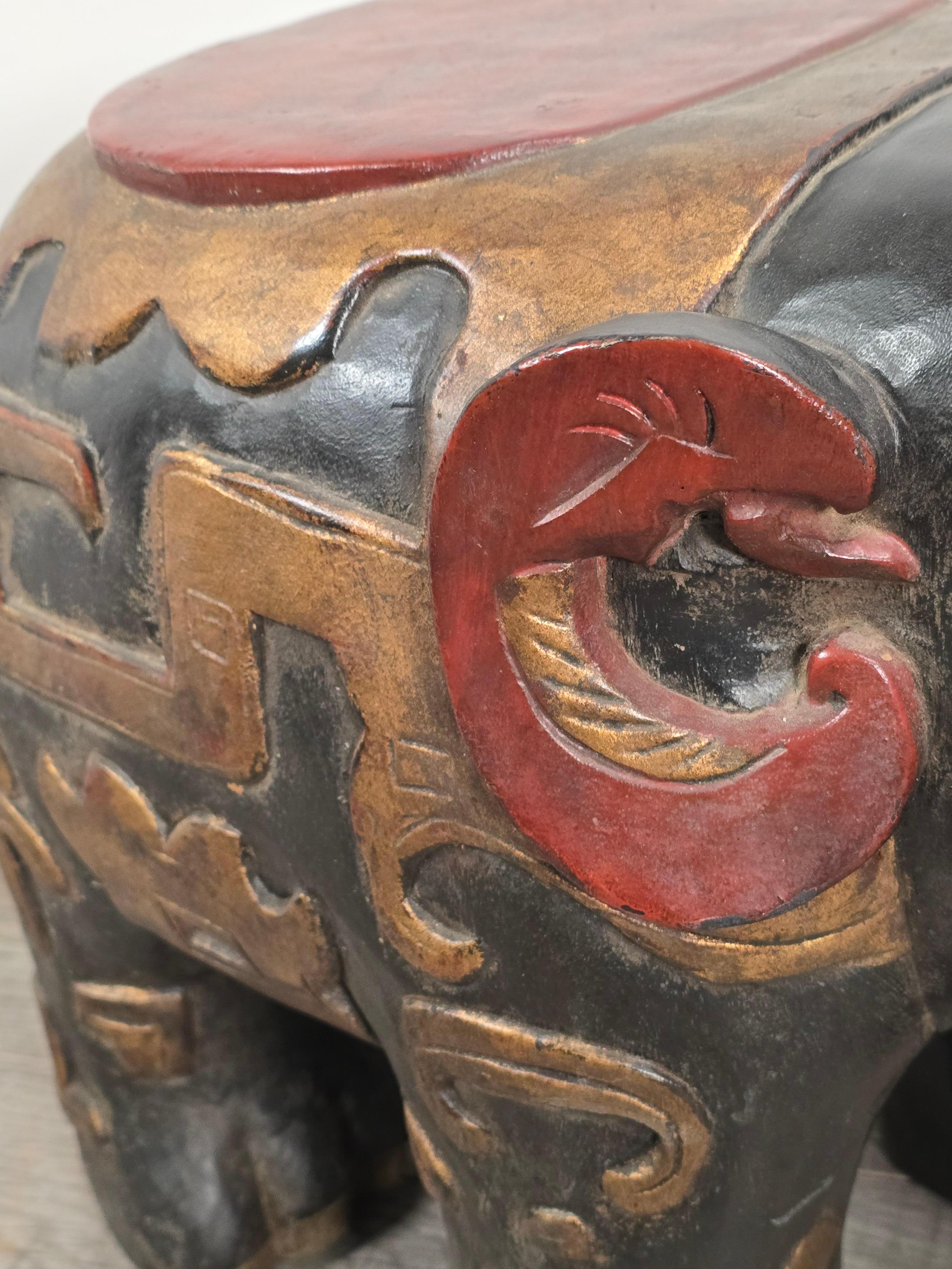 Carved Patinated Lacquer Elephant Occasional Tables For Sale 3