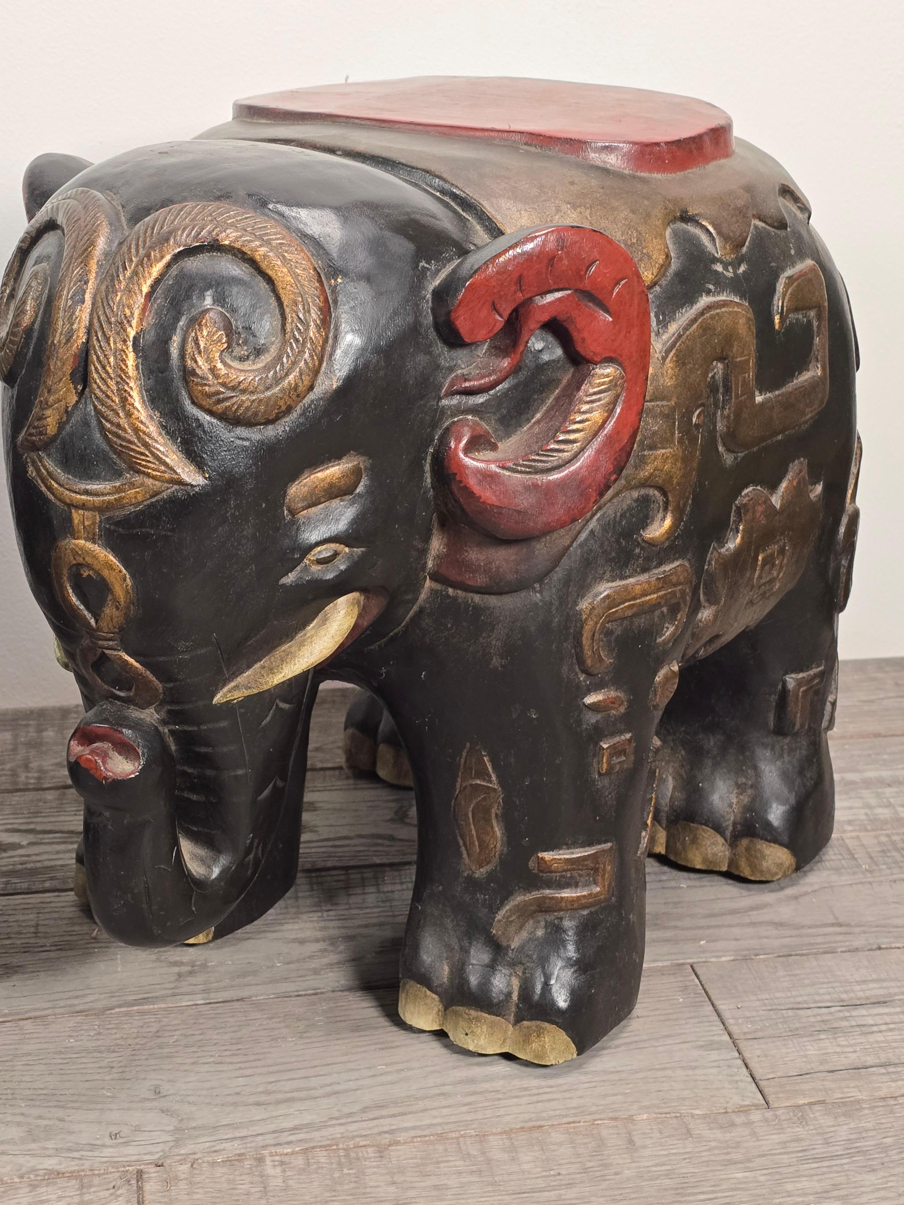 Carved Patinated Lacquer Elephant Occasional Tables For Sale 4