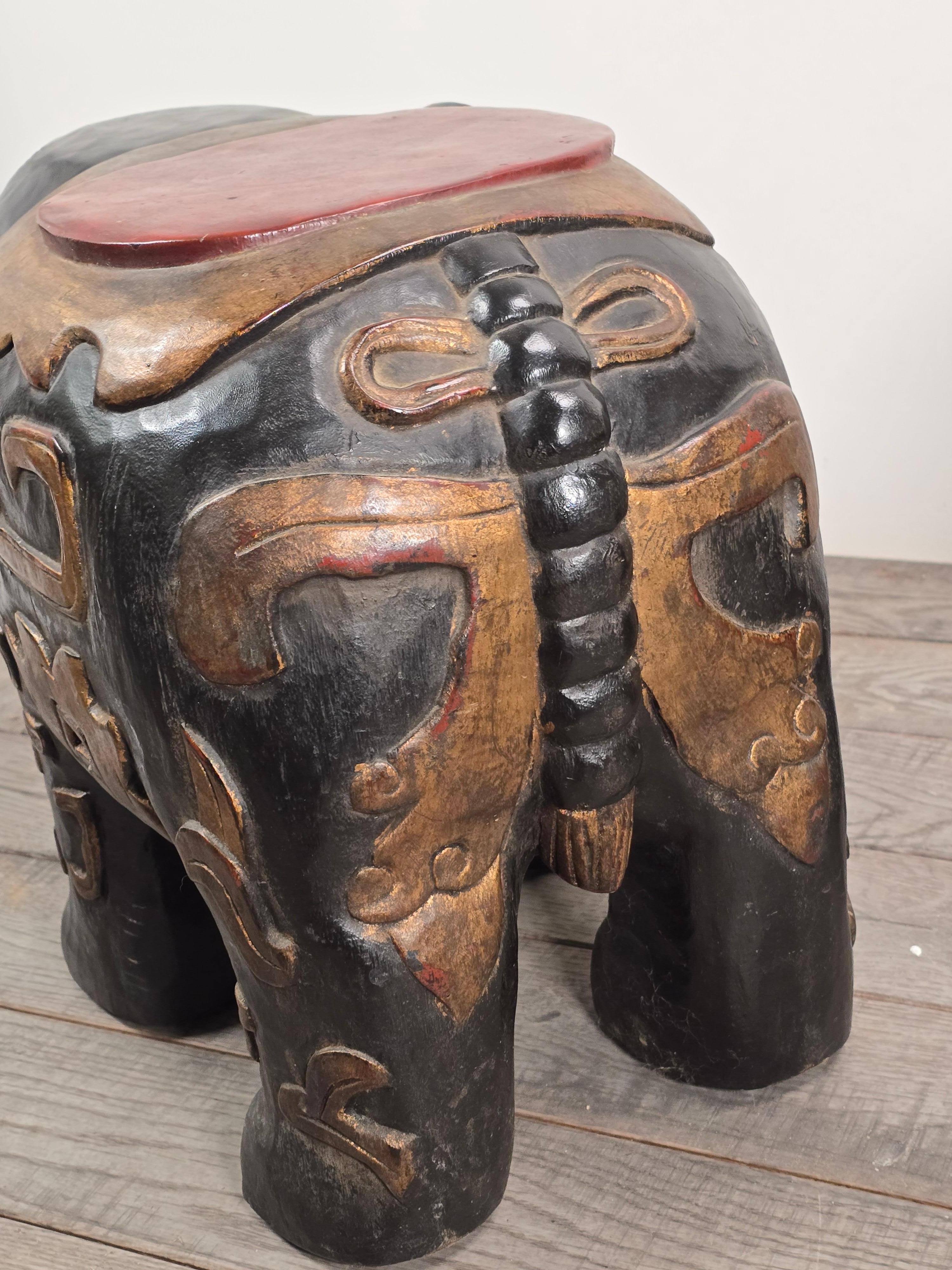 Late 20th Century Carved Patinated Lacquer Elephant Occasional Tables For Sale