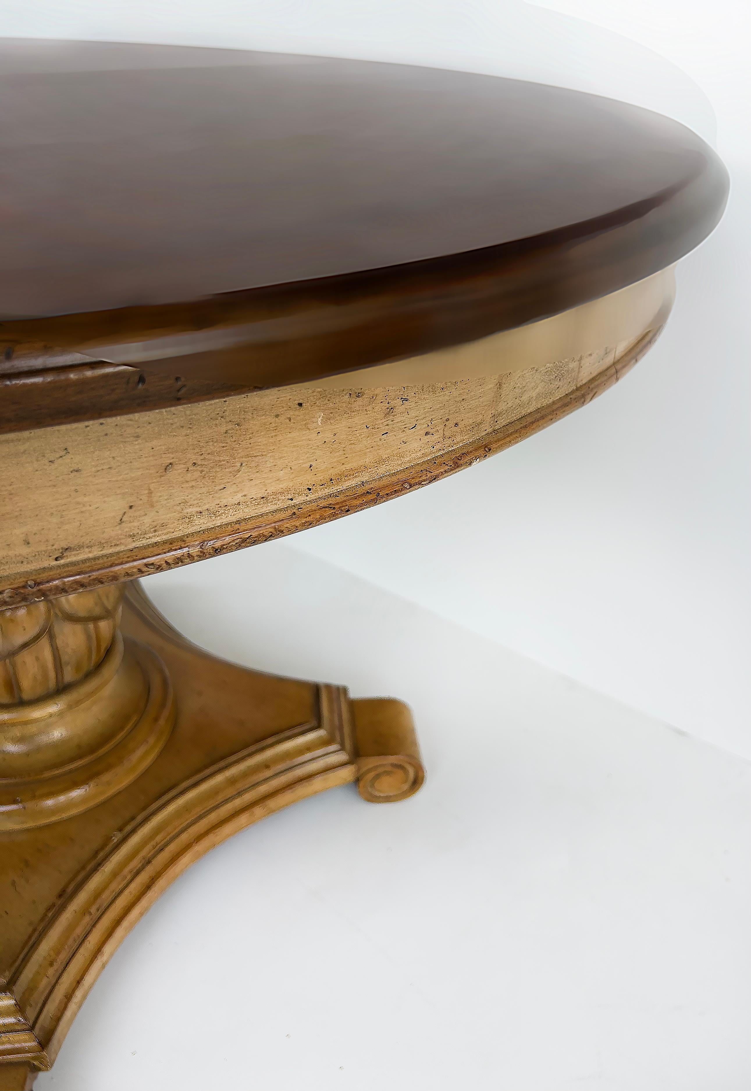 Carved Pedestal Dining Table, Extends Round to Oval with Two Leaves For Sale 5