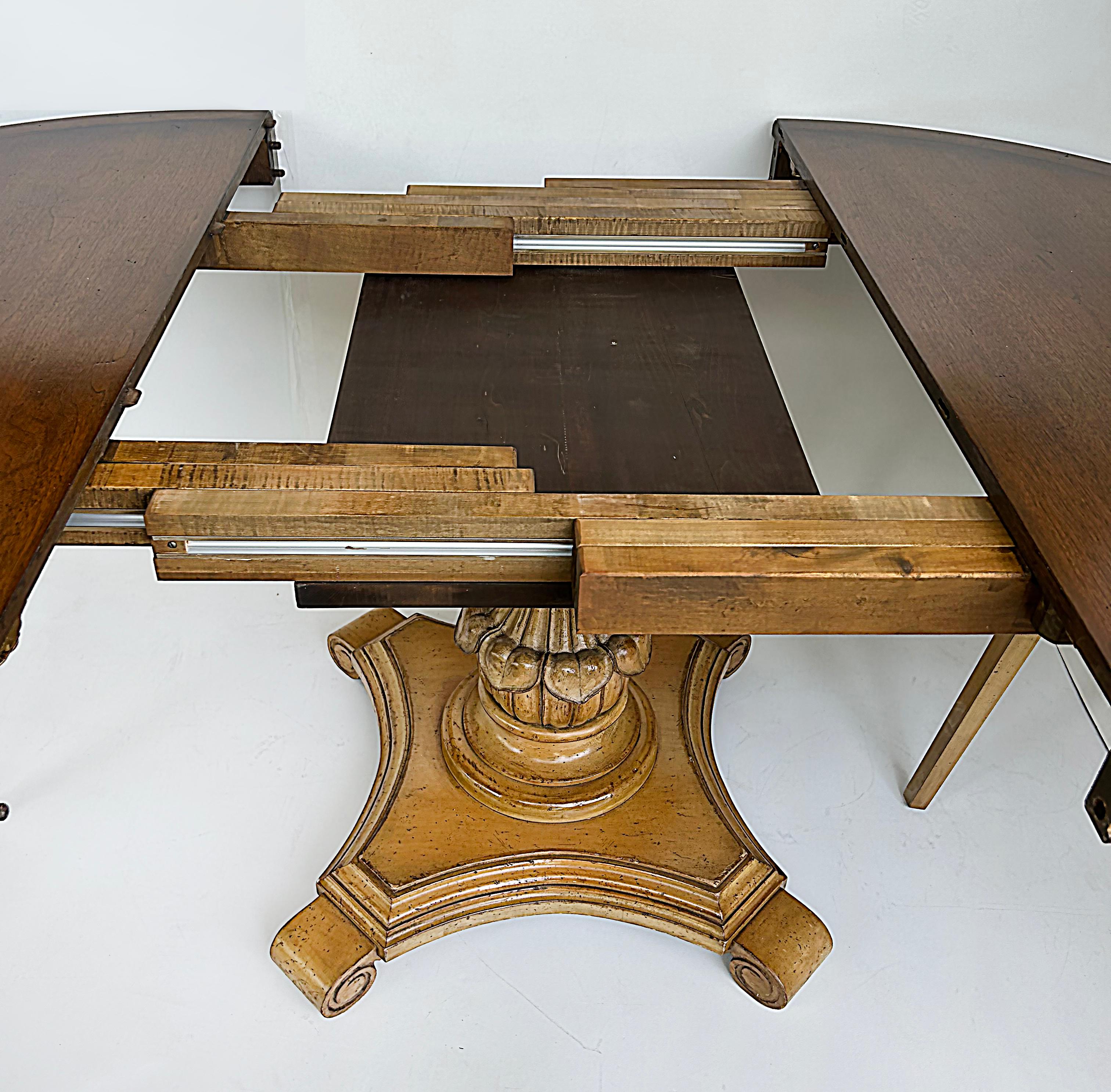 Carved Pedestal Dining Table, Extends Round to Oval with Two Leaves For Sale 6