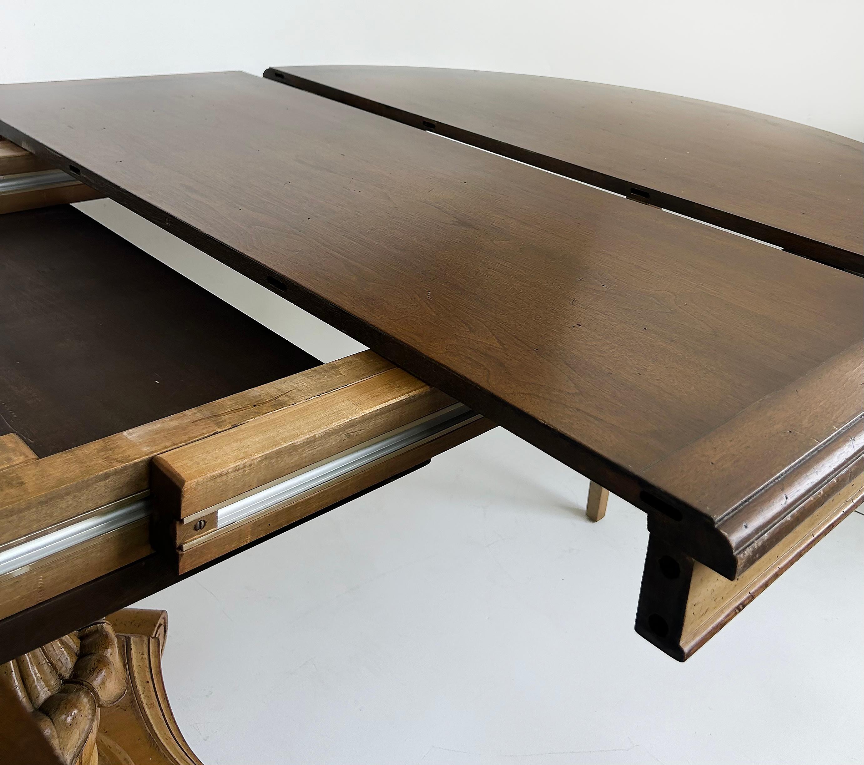 Carved Pedestal Dining Table, Extends Round to Oval with Two Leaves For Sale 7