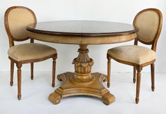 Carved Pedestal Dining Table, Extends Round to Oval with Two Leaves