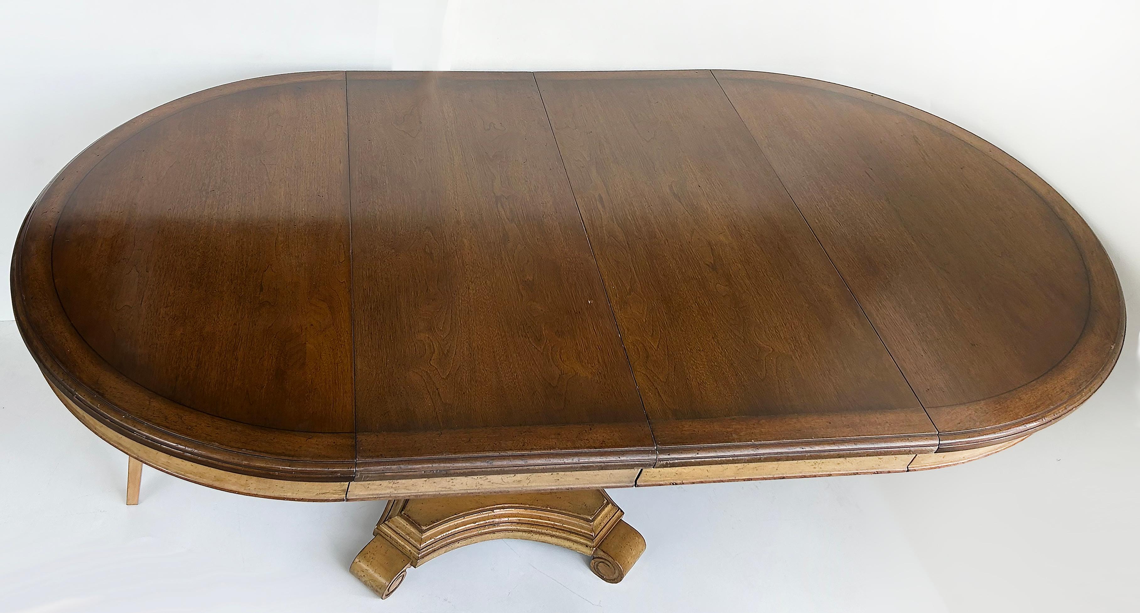 20th Century Carved Pedestal Dining Table, Extends Round to Oval with Two Leaves For Sale