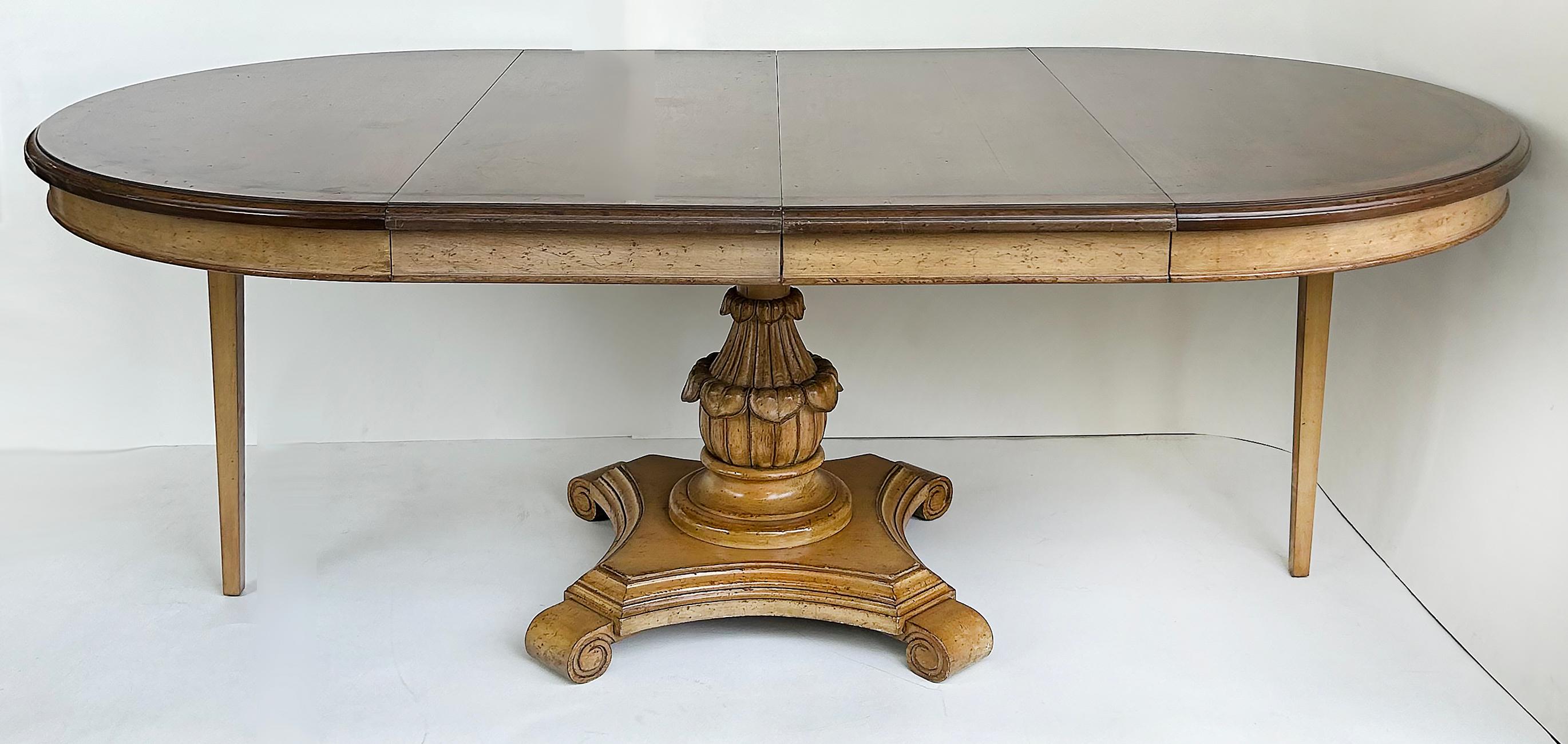 Carved Pedestal Dining Table, Extends Round to Oval with Two Leaves For Sale 1