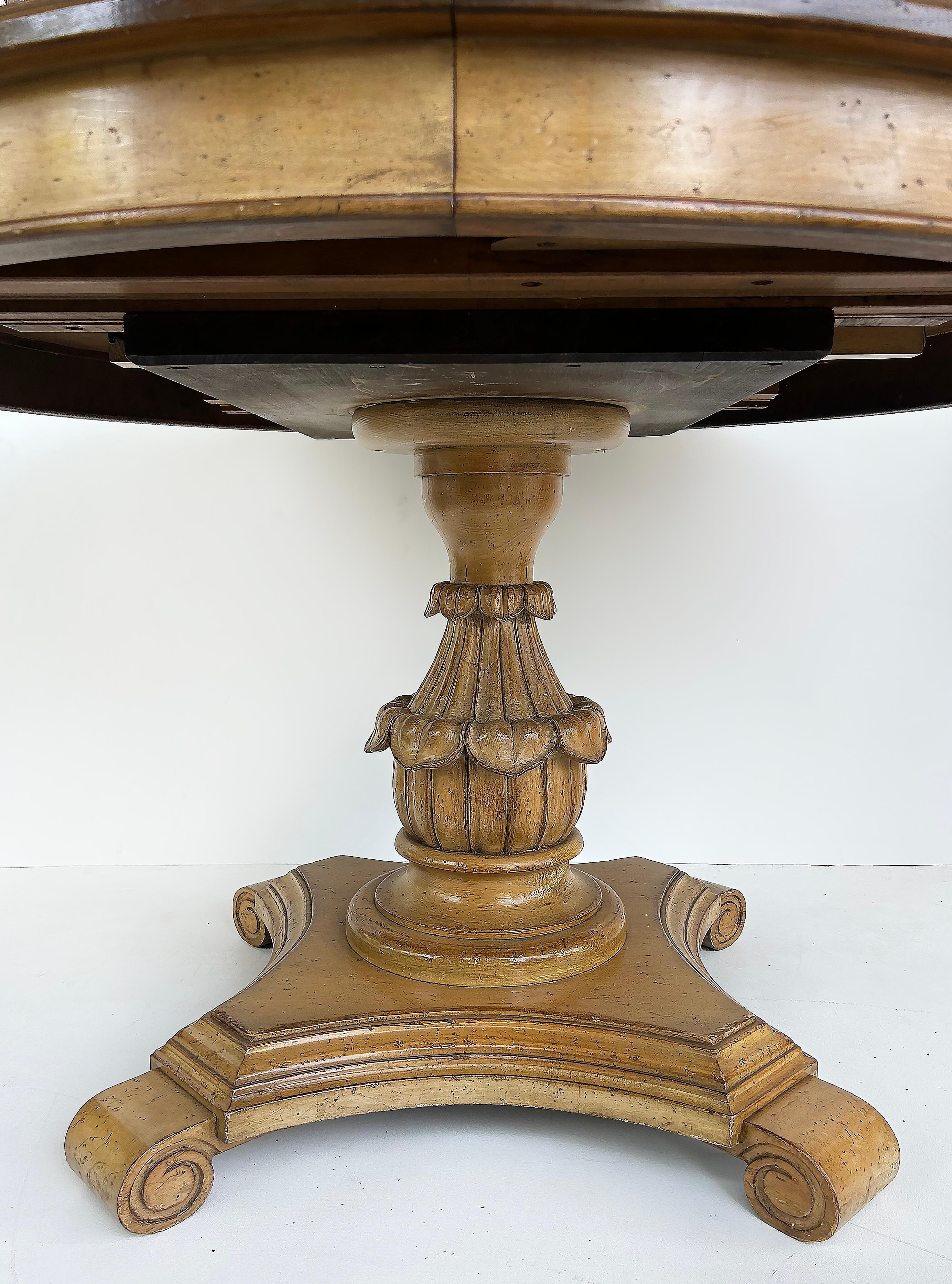 Carved Pedestal Dining Table, Extends Round to Oval with Two Leaves For Sale 2