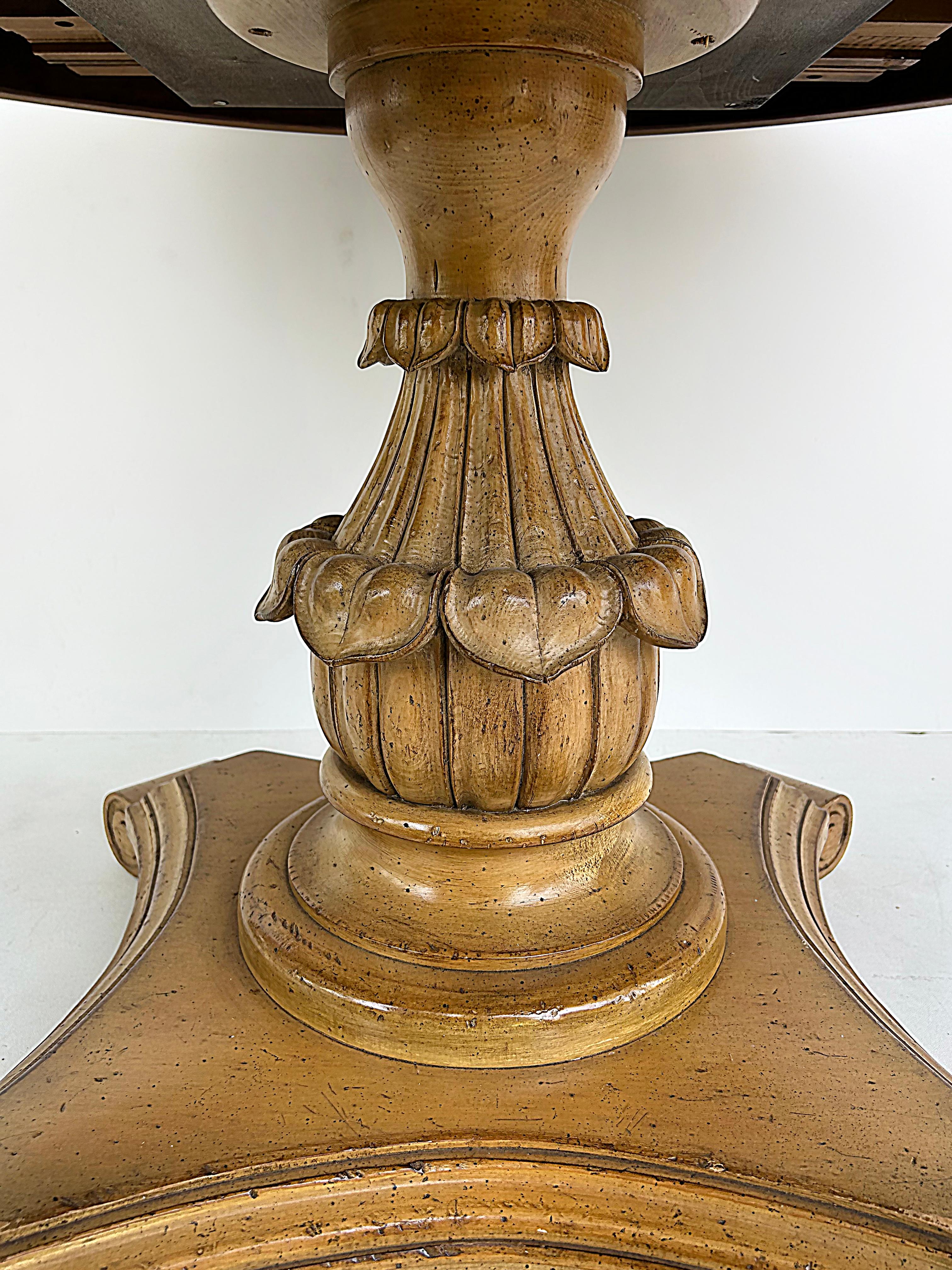 Carved Pedestal Dining Table, Extends Round to Oval with Two Leaves For Sale 3
