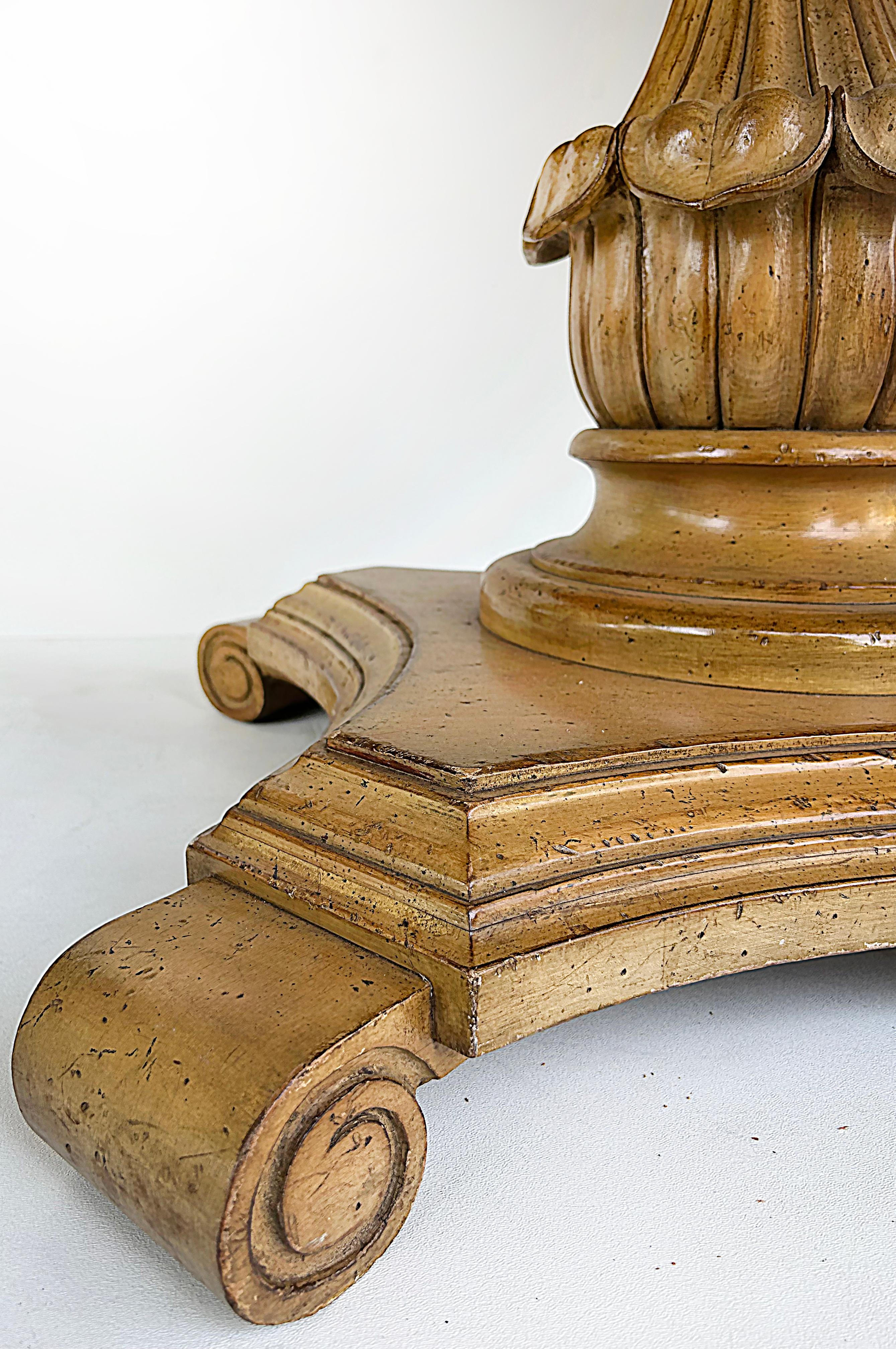 Carved Pedestal Dining Table, Extends Round to Oval with Two Leaves For Sale 4