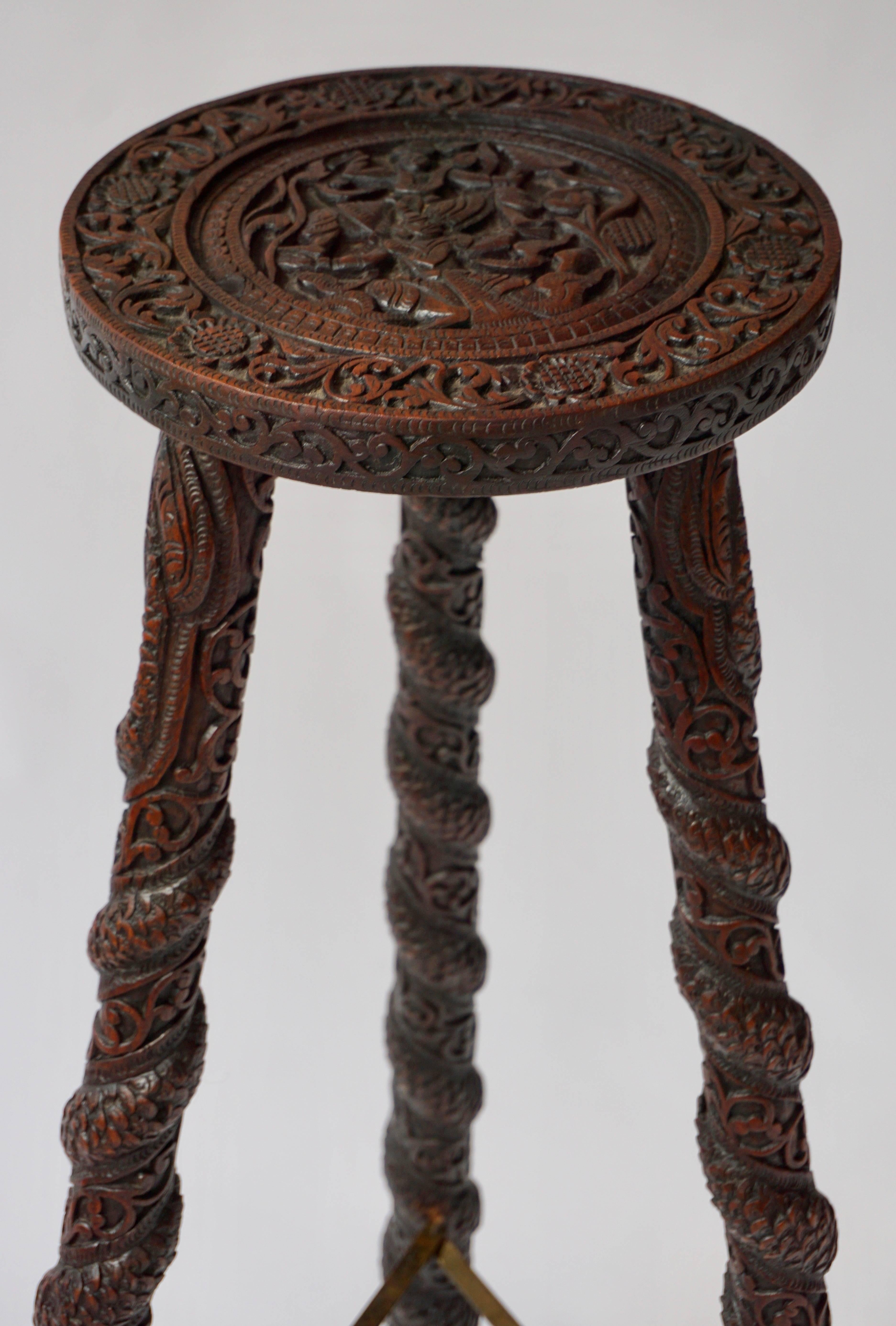 20th Century Carved Pedestal Table, India
