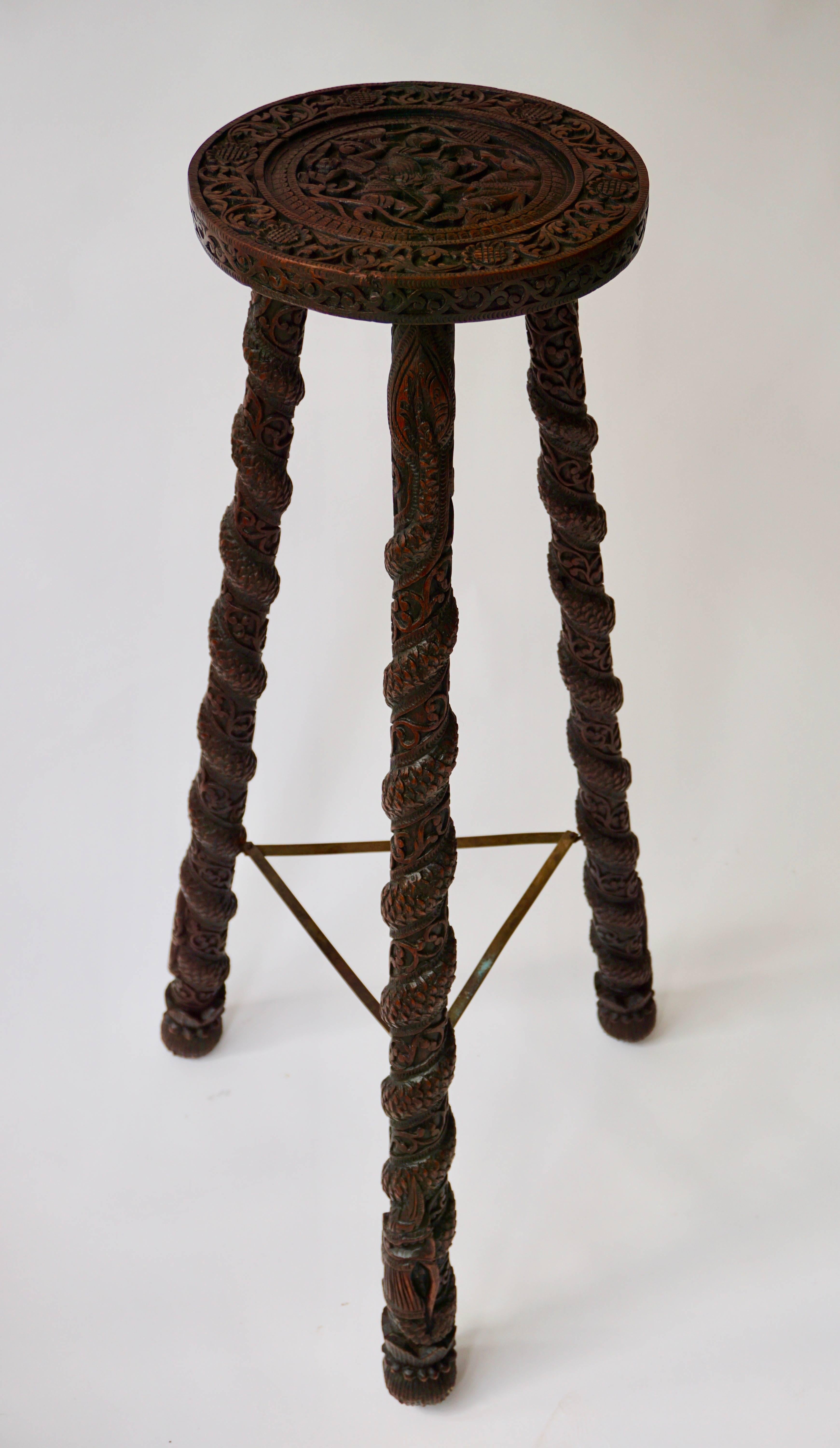 Brass Carved Pedestal Table, India