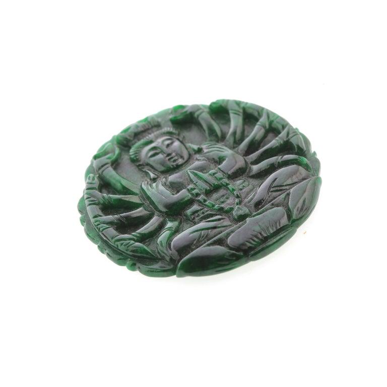 Carved Pendant Omphacite Jade Natural Jadeite Asian Art Ganesha Figurine Statue In Excellent Condition For Sale In Milano, IT