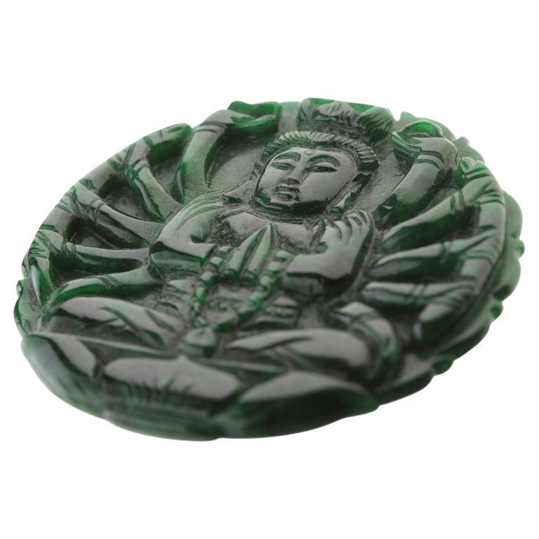 Carved Pendant Omphacite Jade Natural Jadeite Asian Art Ganesha Figurine Statue For Sale