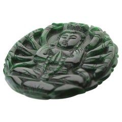 Carved Pendant Omphacite Jade Natural Jadeite Asian Art Ganesha Figurine Statue