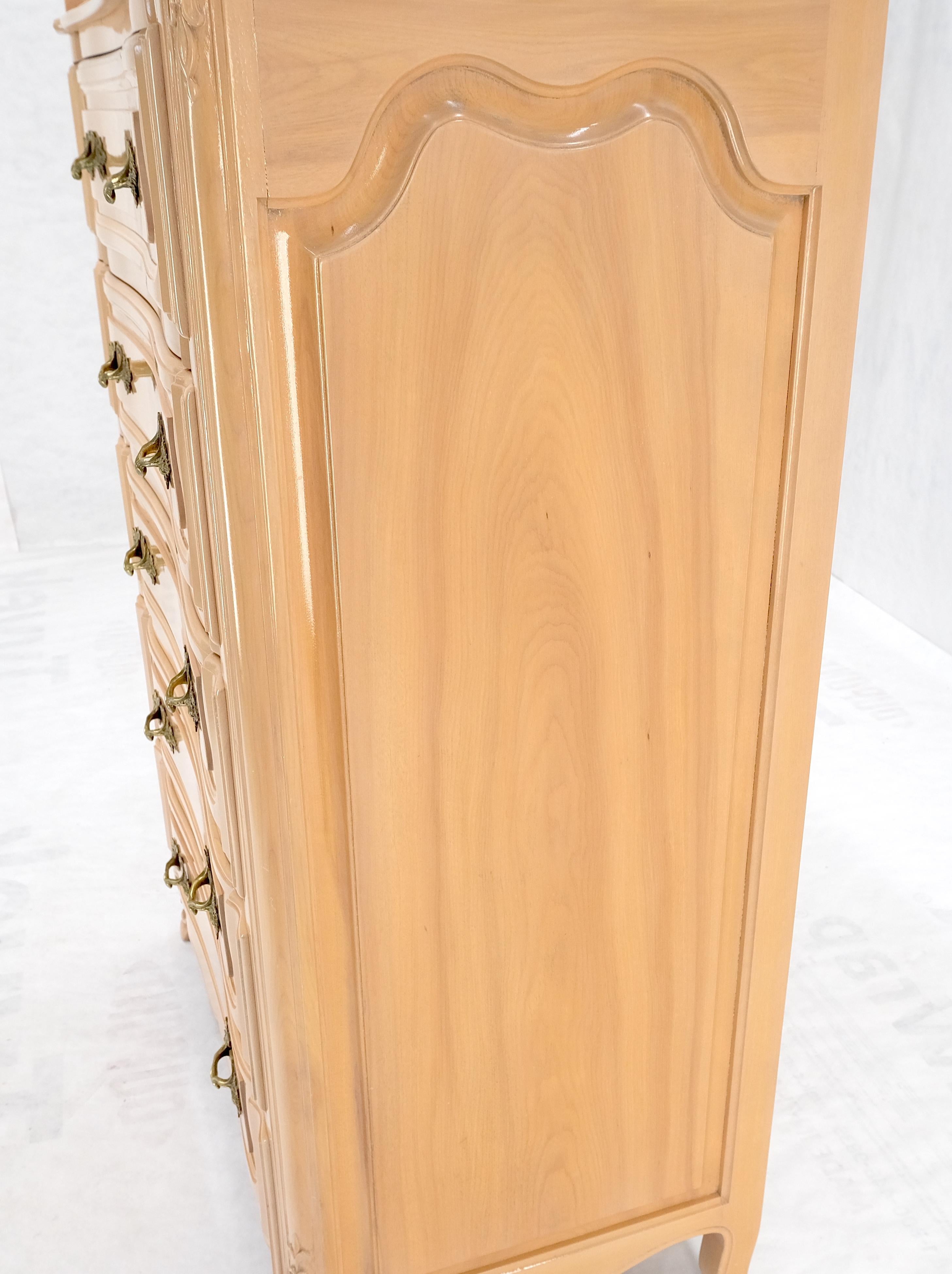 Carved Pickled Beige to White Solid Cherry Raised Panels Brass Hardware Gallery  For Sale 2