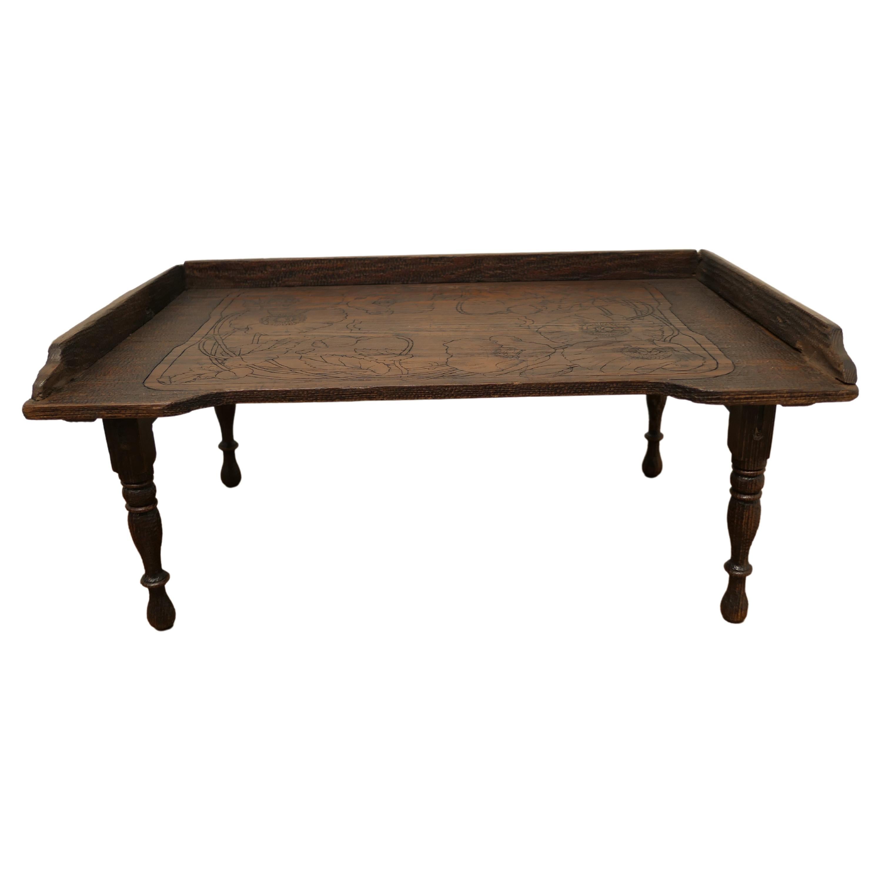 Carved Pine Breakfast Bed Tray Table For Sale