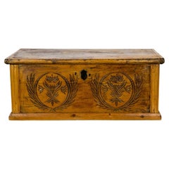 Used Carved Pine Central European Blanket Chest