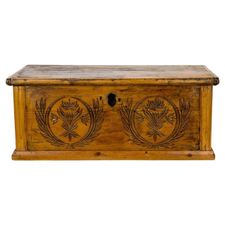 Carved Pine Central European Blanket Chest For Sale at 1stDibs