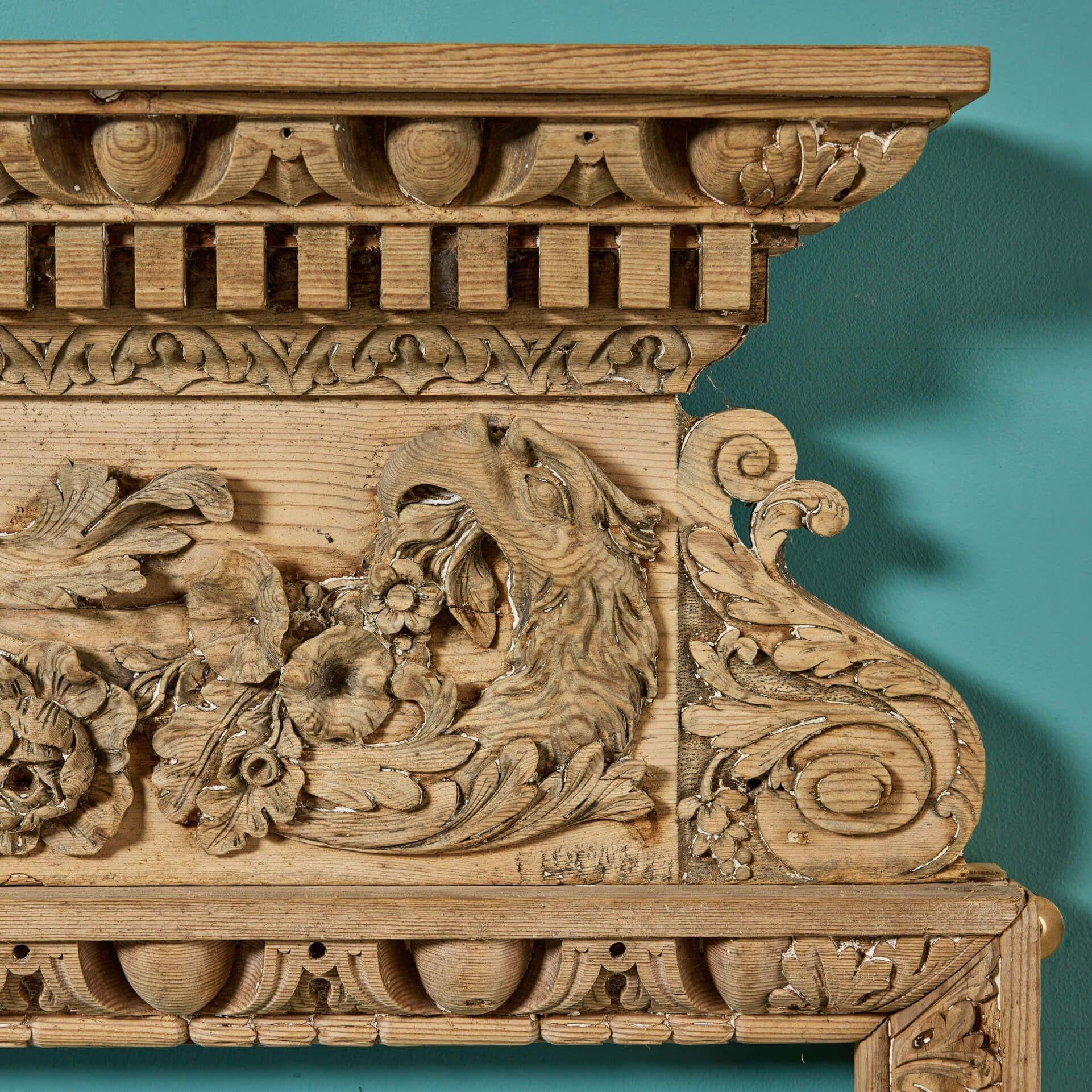 A George III Carved Pine Chimneypiece Mantel In Good Condition For Sale In Wormelow, Herefordshire