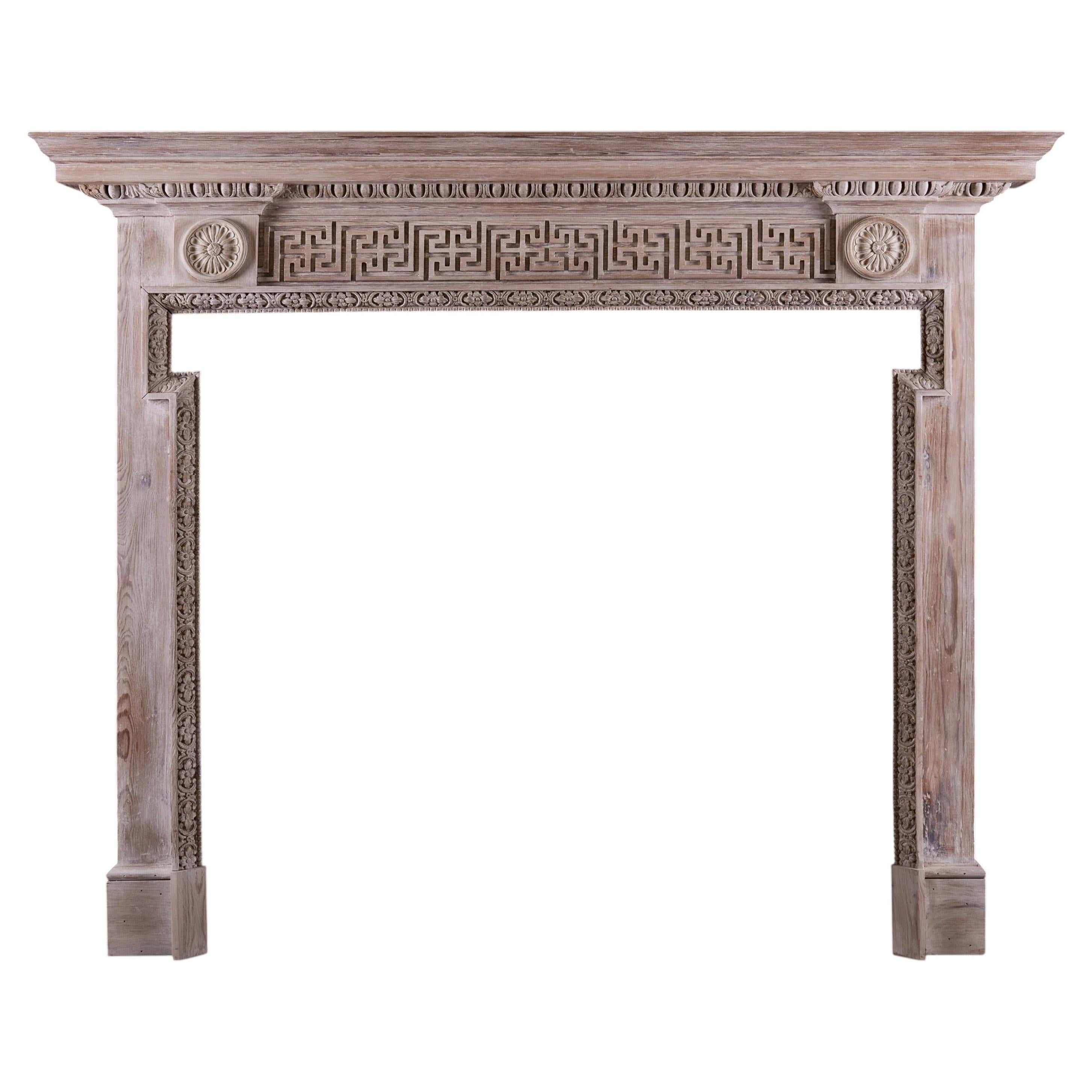 Carved Pine Fireplace, George III Style, English 19th Century Design