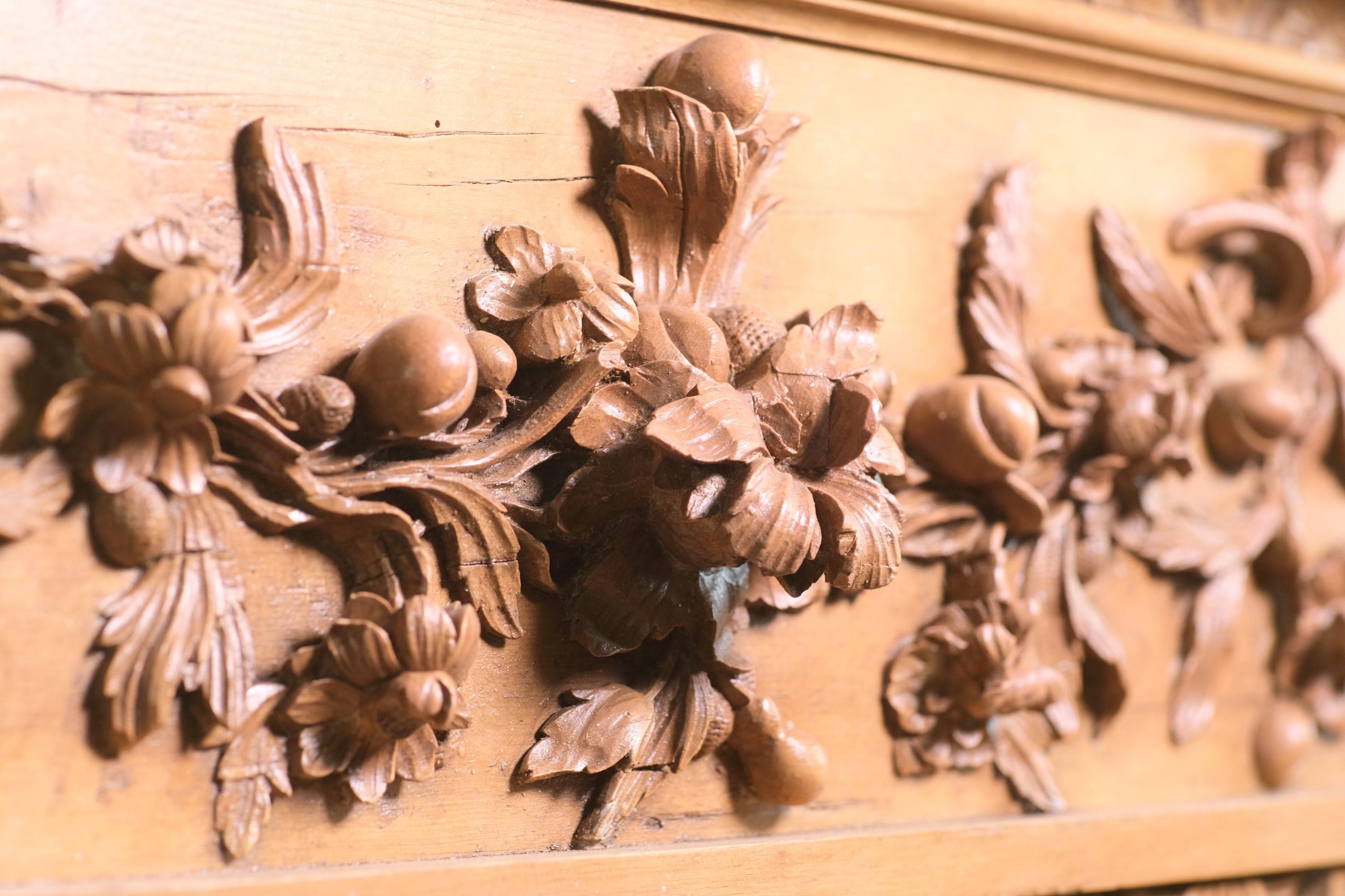 Carved Pine Floral Rococo Mantel w Over Mantel Molding 1