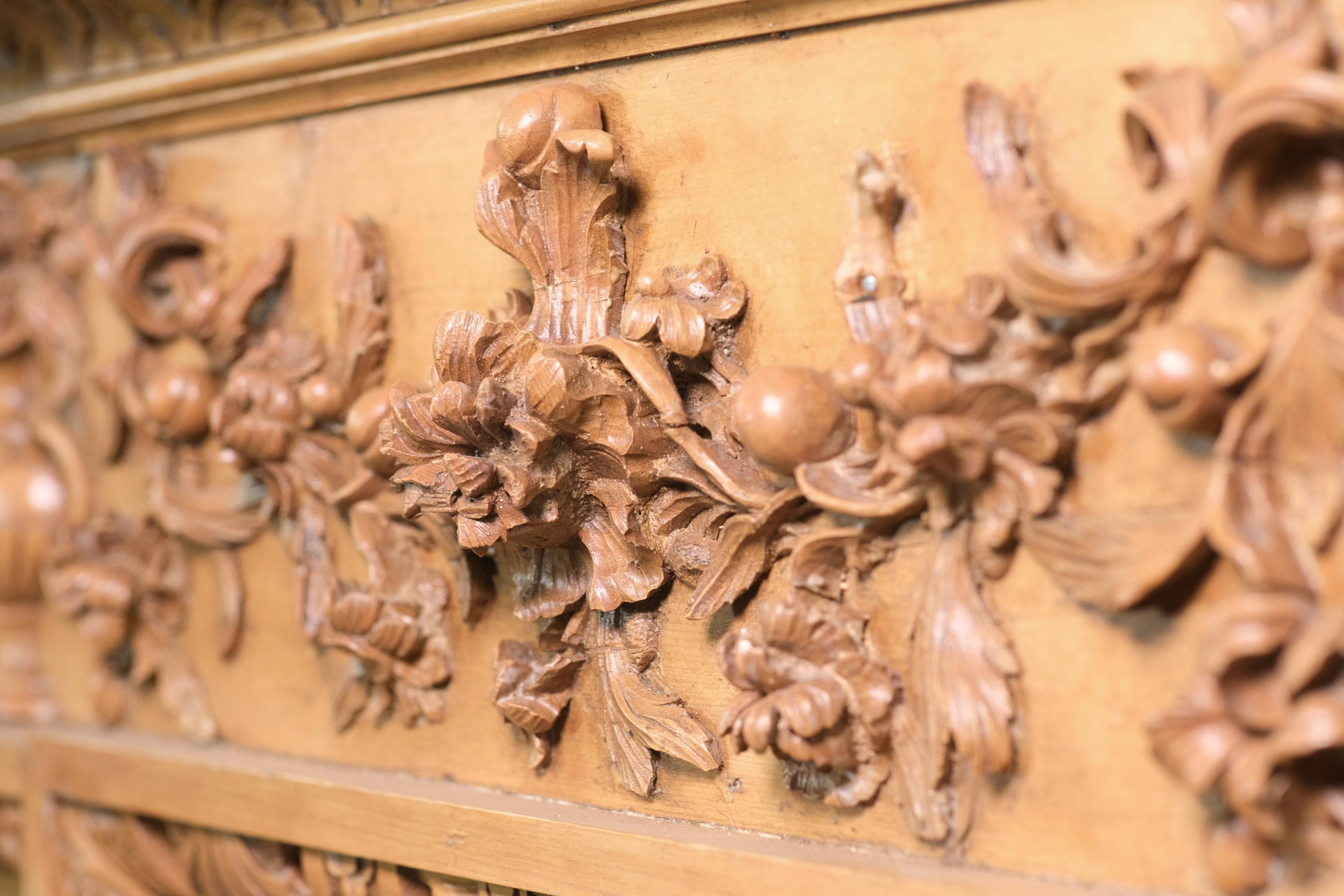 Carved Pine Floral Rococo Mantel w Over Mantel Molding 2