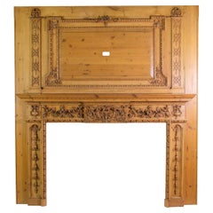 Carved Pine Floral Rococo Mantel w Over Mantel Molding