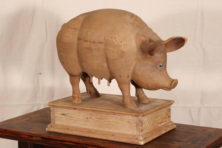 Carved Pine Pig Sculpture For Sale at 1stDibs