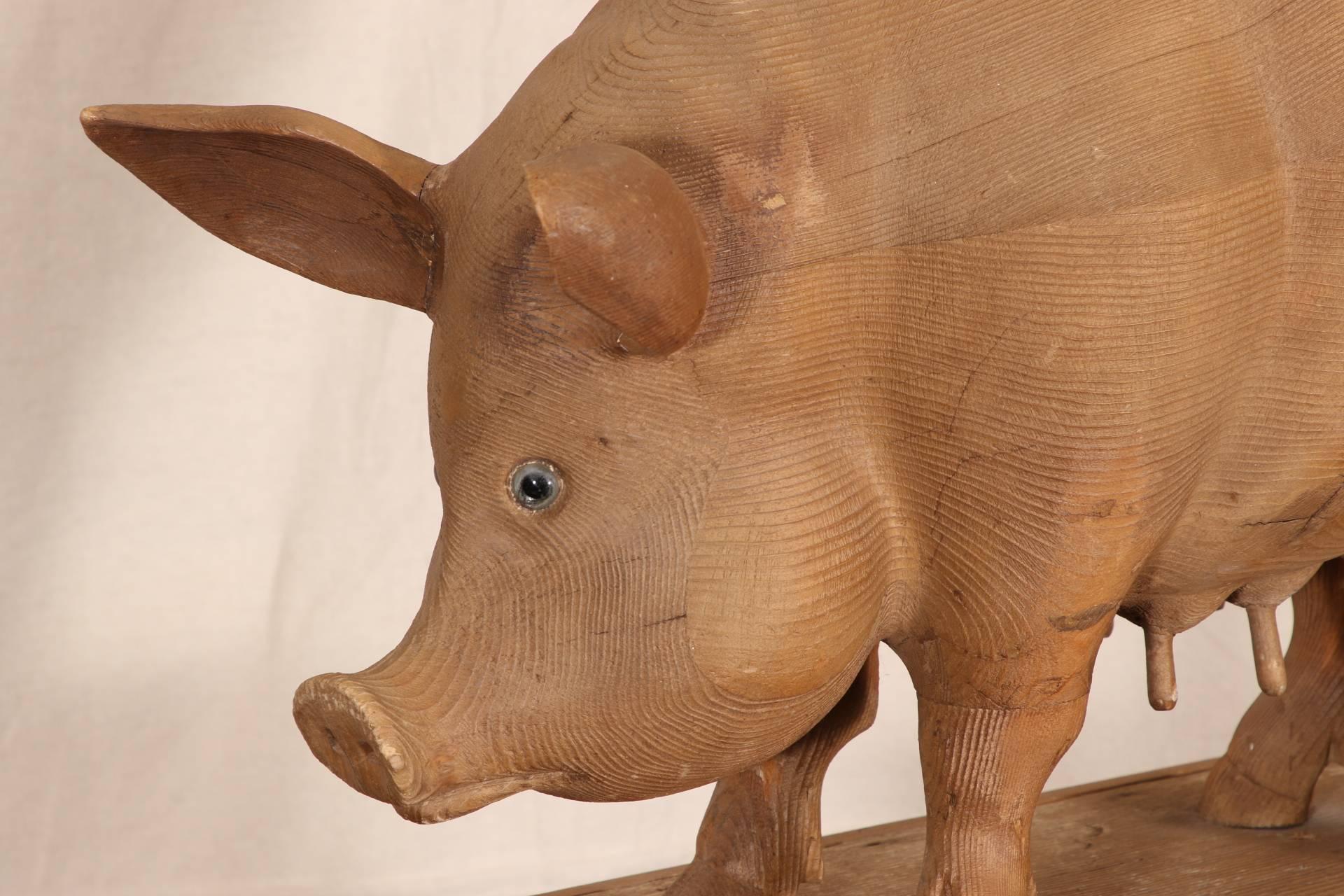 Carved Pine Pig Sculpture 1