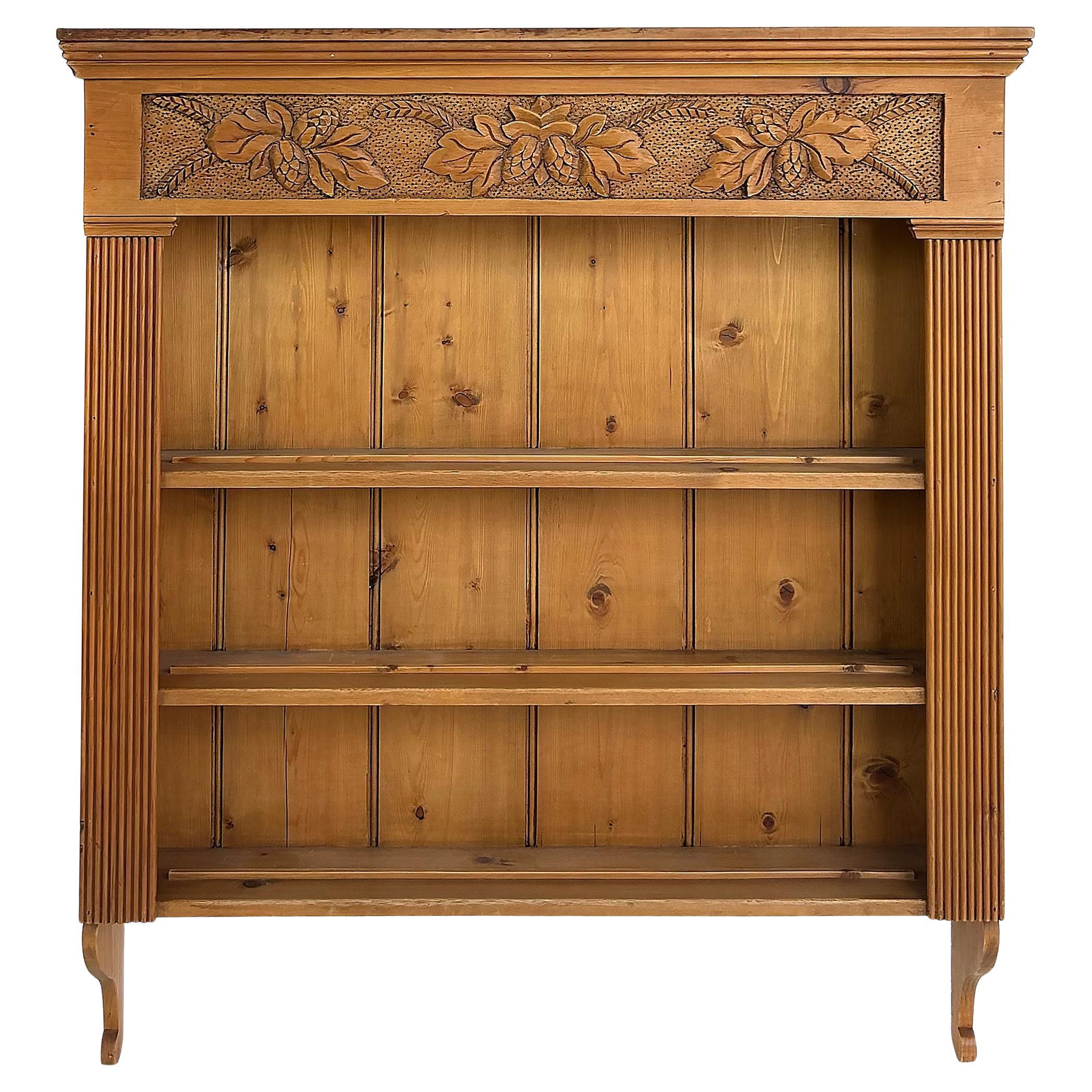Carved Pine "Pine Cone" Hanging Wall Cupboard Cabinet With Three Open Shelves