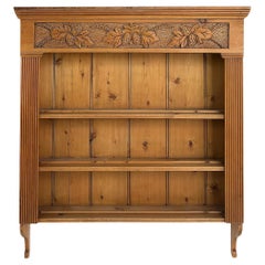 Carved Pine "Pine Cone" Hanging Wall Cupboard Cabinet With Three Open Shelves