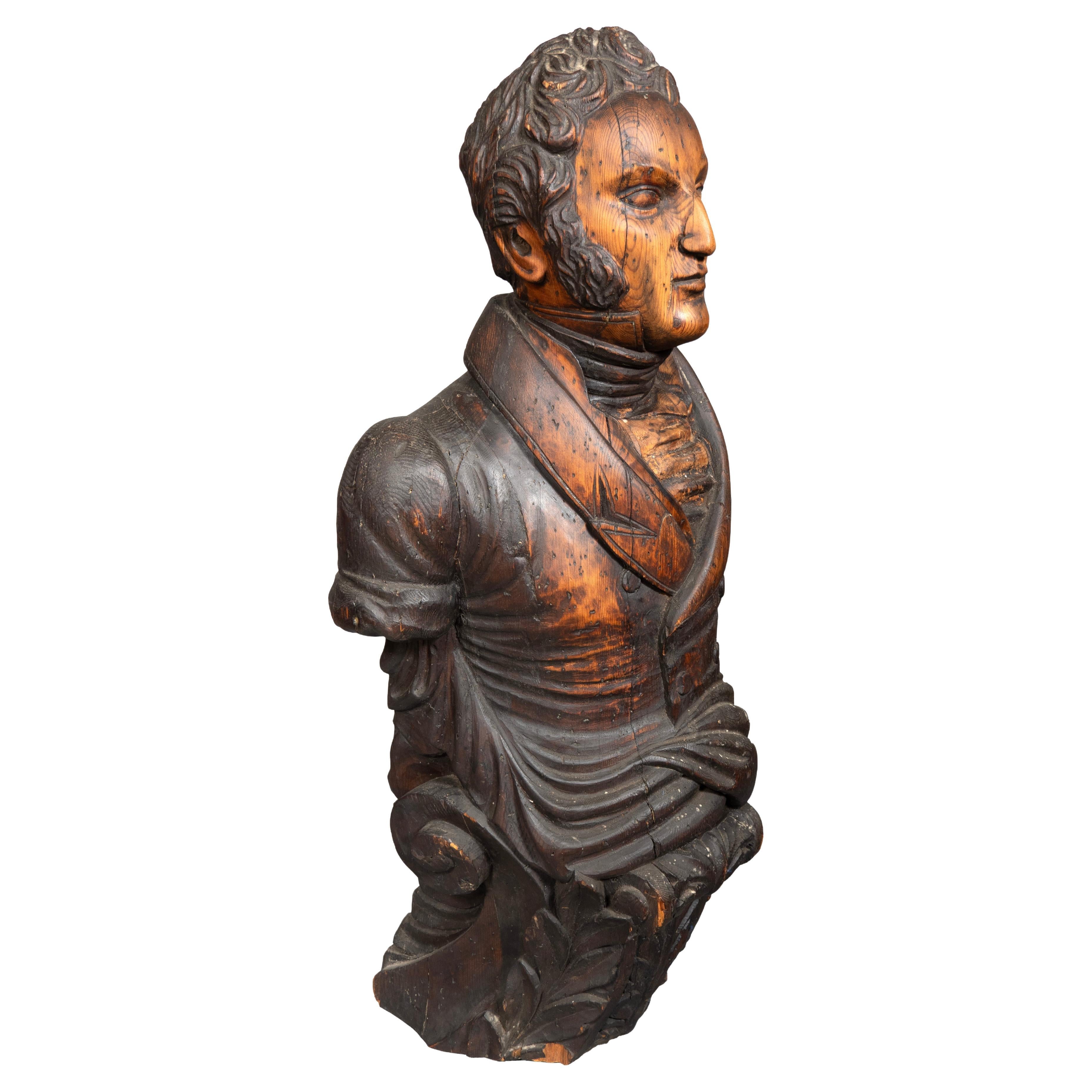 Figure de proue de navire en pin sculpté de l'amiral David David