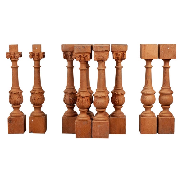 Carved Pine Stair Spindles Balustrade, 20th Century For Sale at 1stDibs