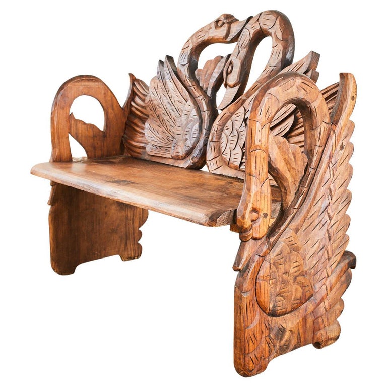 Carved Pine Swan Bench Mexican Folk Art Sculpture For Sale at 1stDibs ...