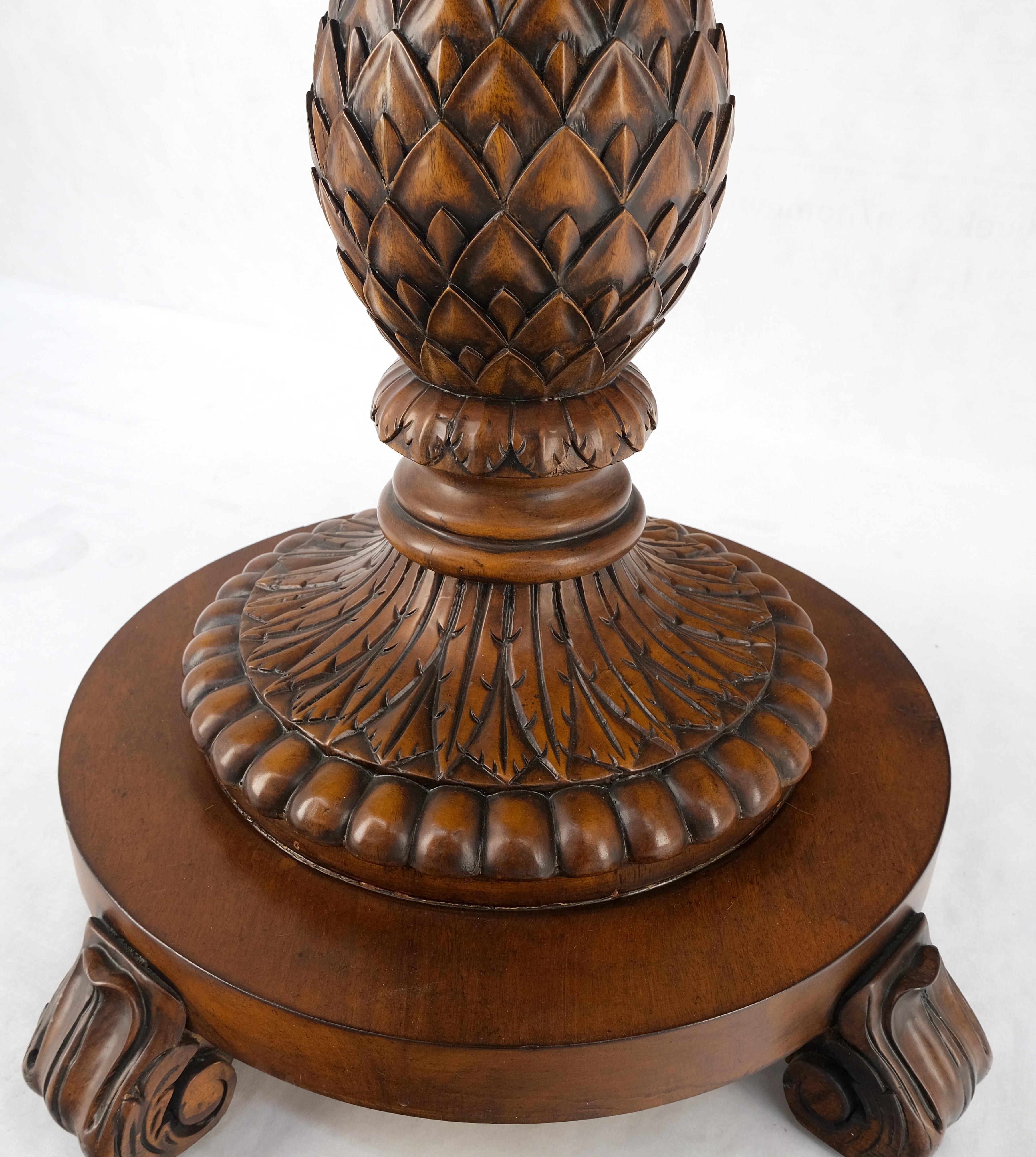 Mid-Century Modern Carved Pineapple Base Banded Inlaid Top Round Gueridon Table Stand Mint!