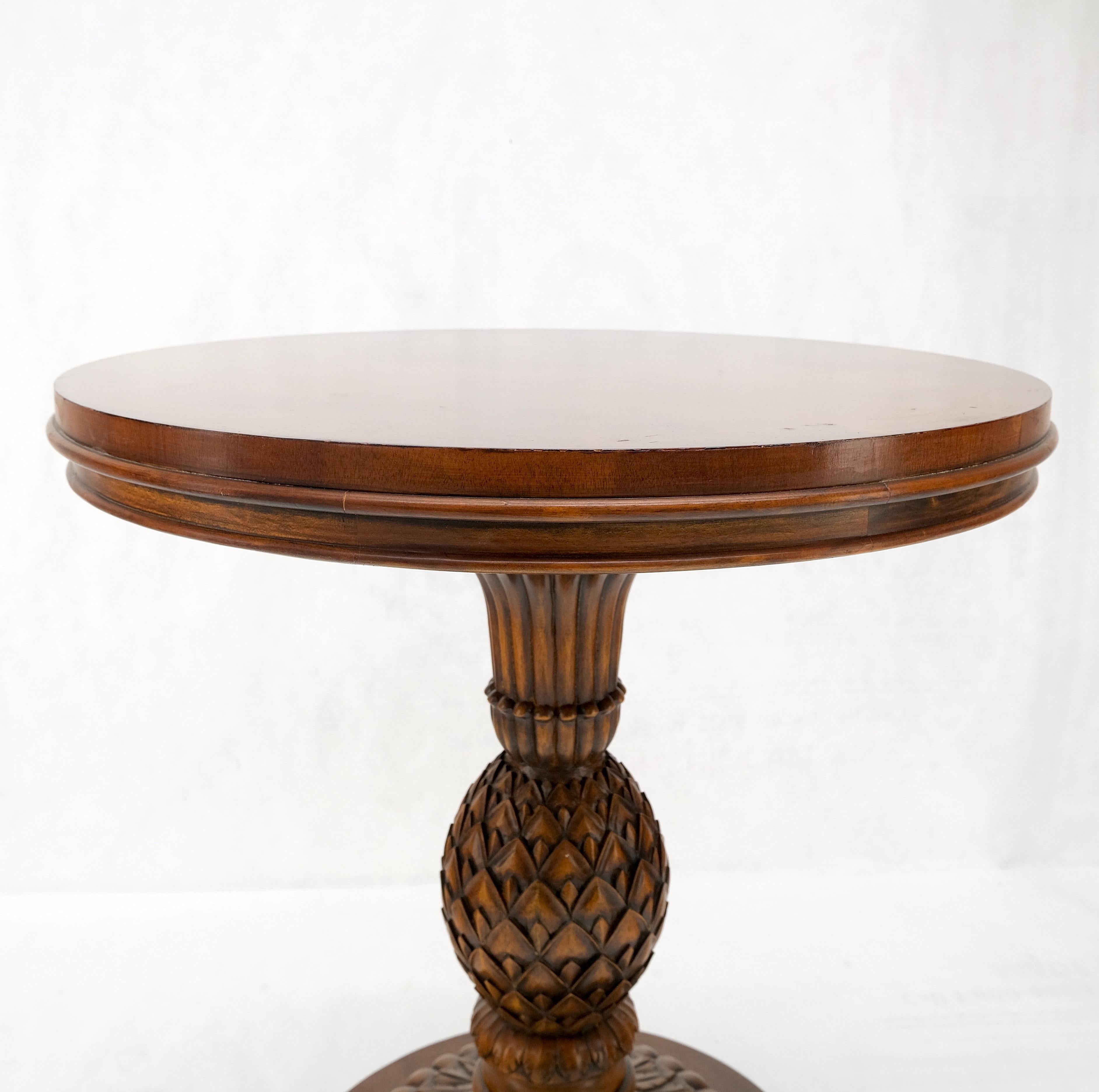 Carved Pineapple Base Banded Inlaid Top Round Gueridon Table Stand Mint! 2