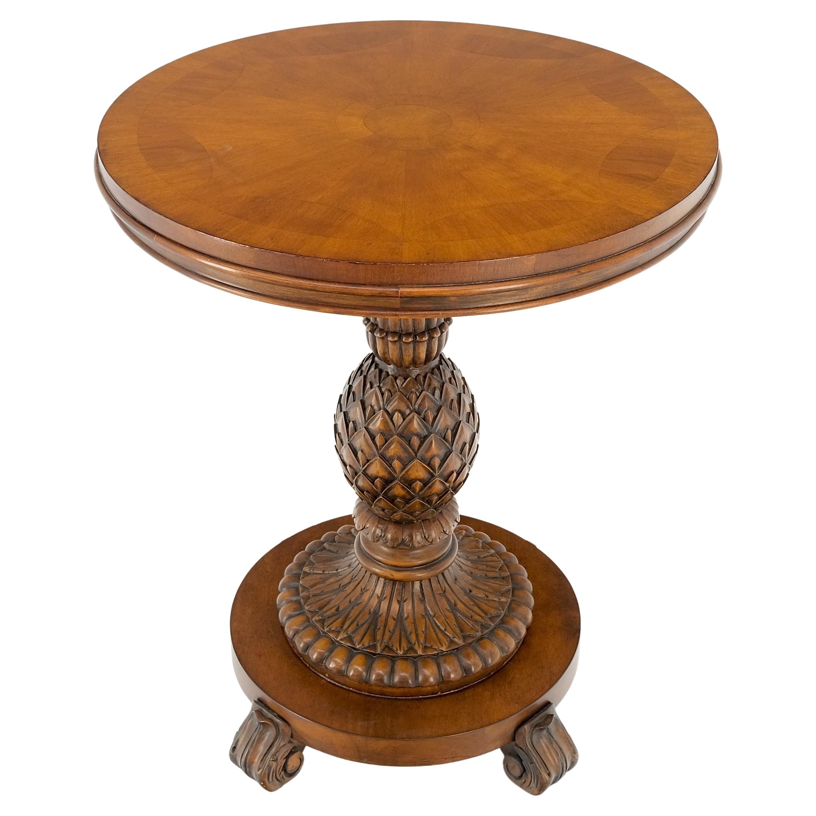 Carved Pineapple Base Banded Inlaid Top Round Gueridon Table Stand Mint!