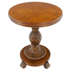 Carved Pineapple Base Banded Inlaid Top Round Gueridon Table Stand Mint!