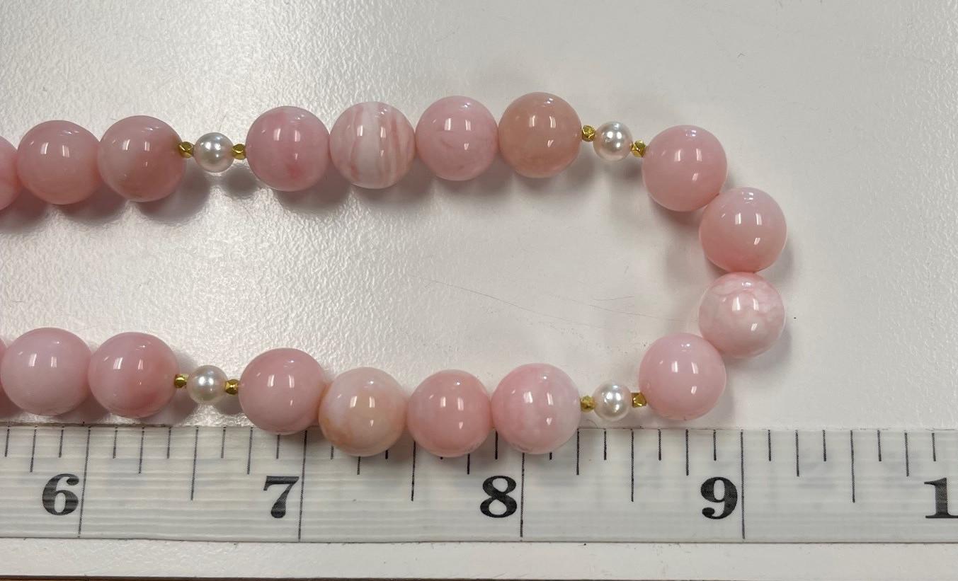 Carved Pink Agate and Tourmaline Pendant with Pink Opal and Pearl Necklace  For Sale 3
