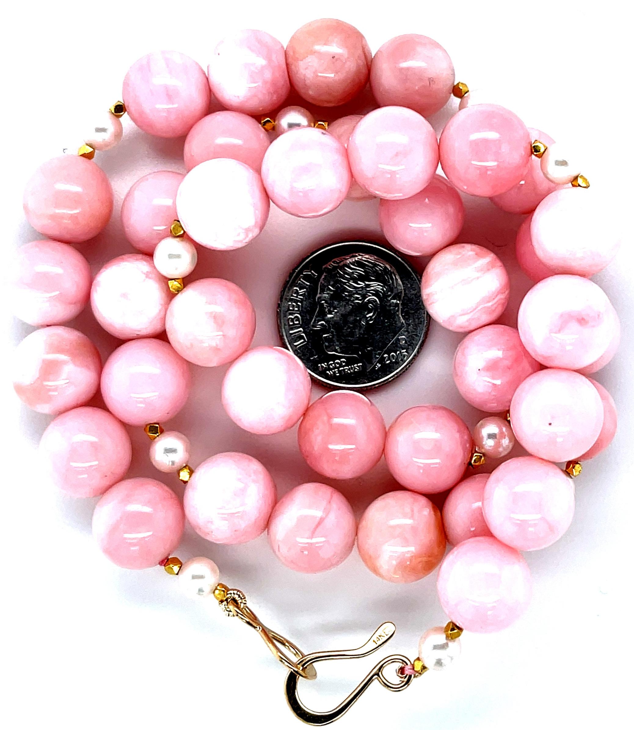 Carved Pink Agate and Tourmaline Pendant with Pink Opal and Pearl Necklace  For Sale 2