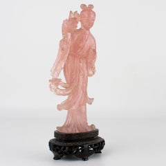Carved Pink Rose Quartz Sculpture Goddess Quan Jin, China, early 20th Century
