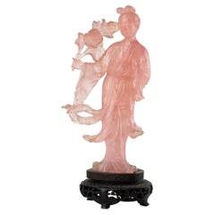 Carved Pink Rose Quartz Sculpture Goddess Quan Jin, China, early 20th Century