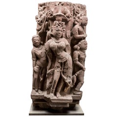 Carved Pink Sandstone Figure of a Goddess, Medieval India, 10th-11th Century