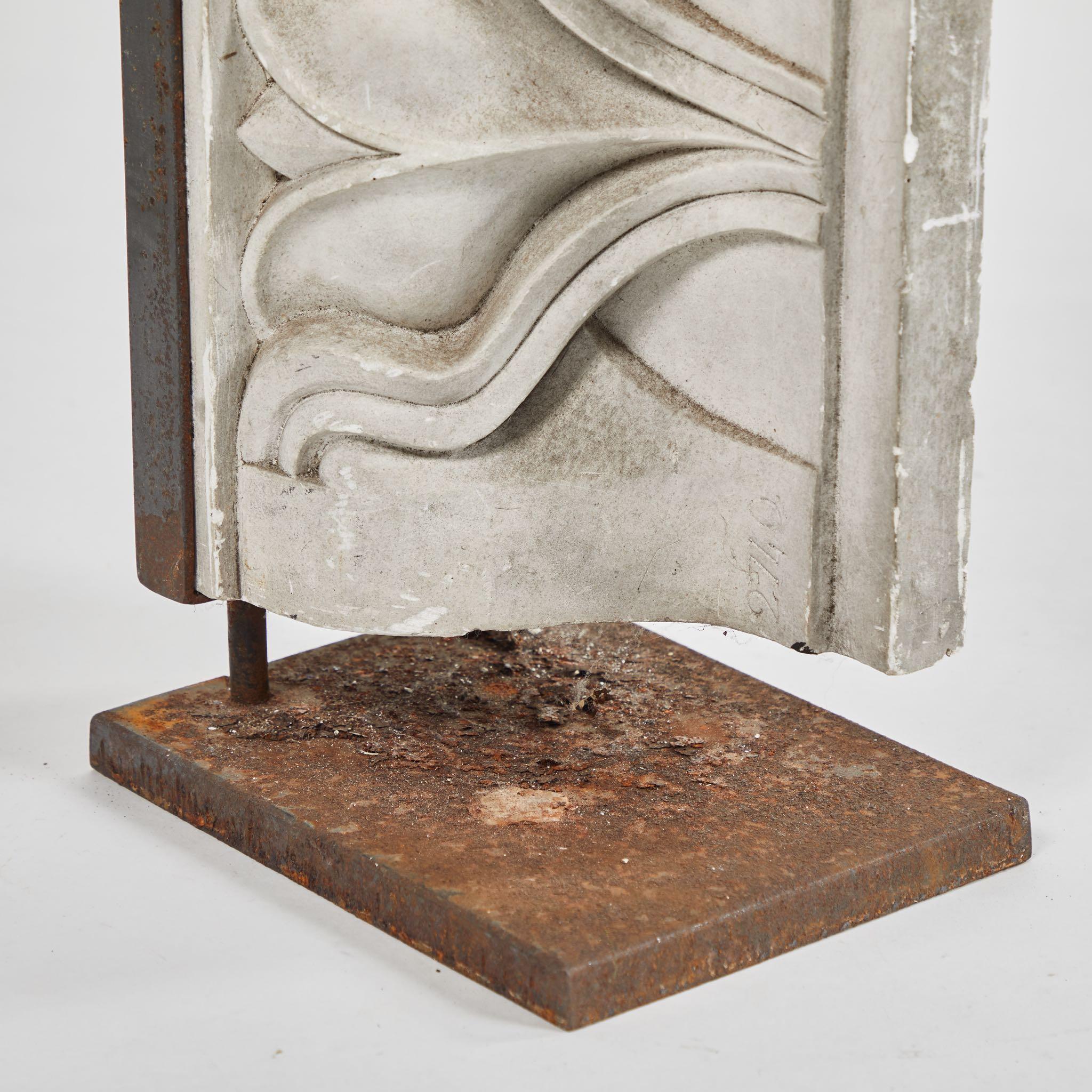 English Carved Plaster Architectural Relief Mounted on Iron Stand