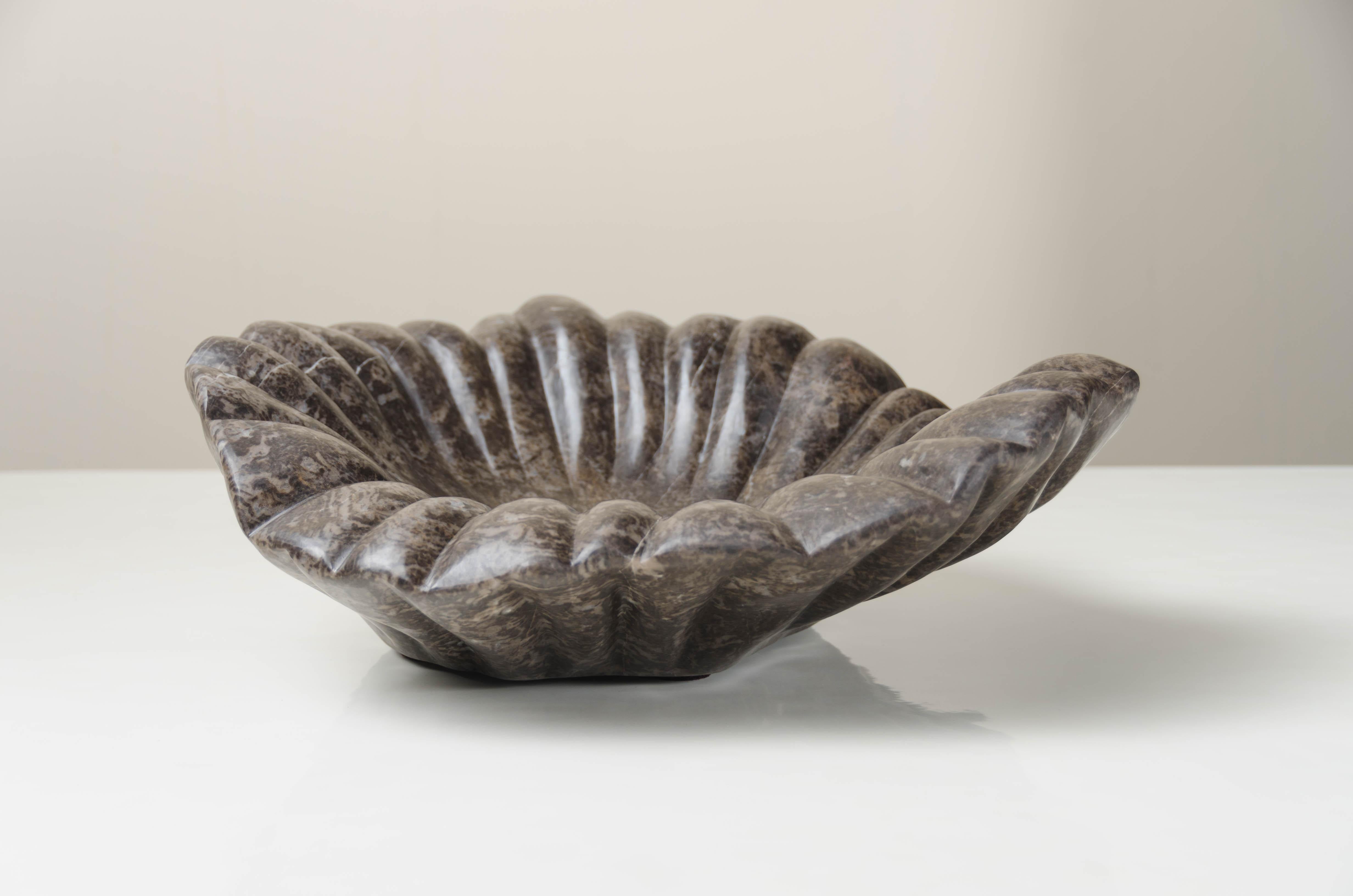 Contemporary Carved Pleated Leaf Charger, Dong Shan Jade by Robert Kuo, Hand Carved, Limited For Sale