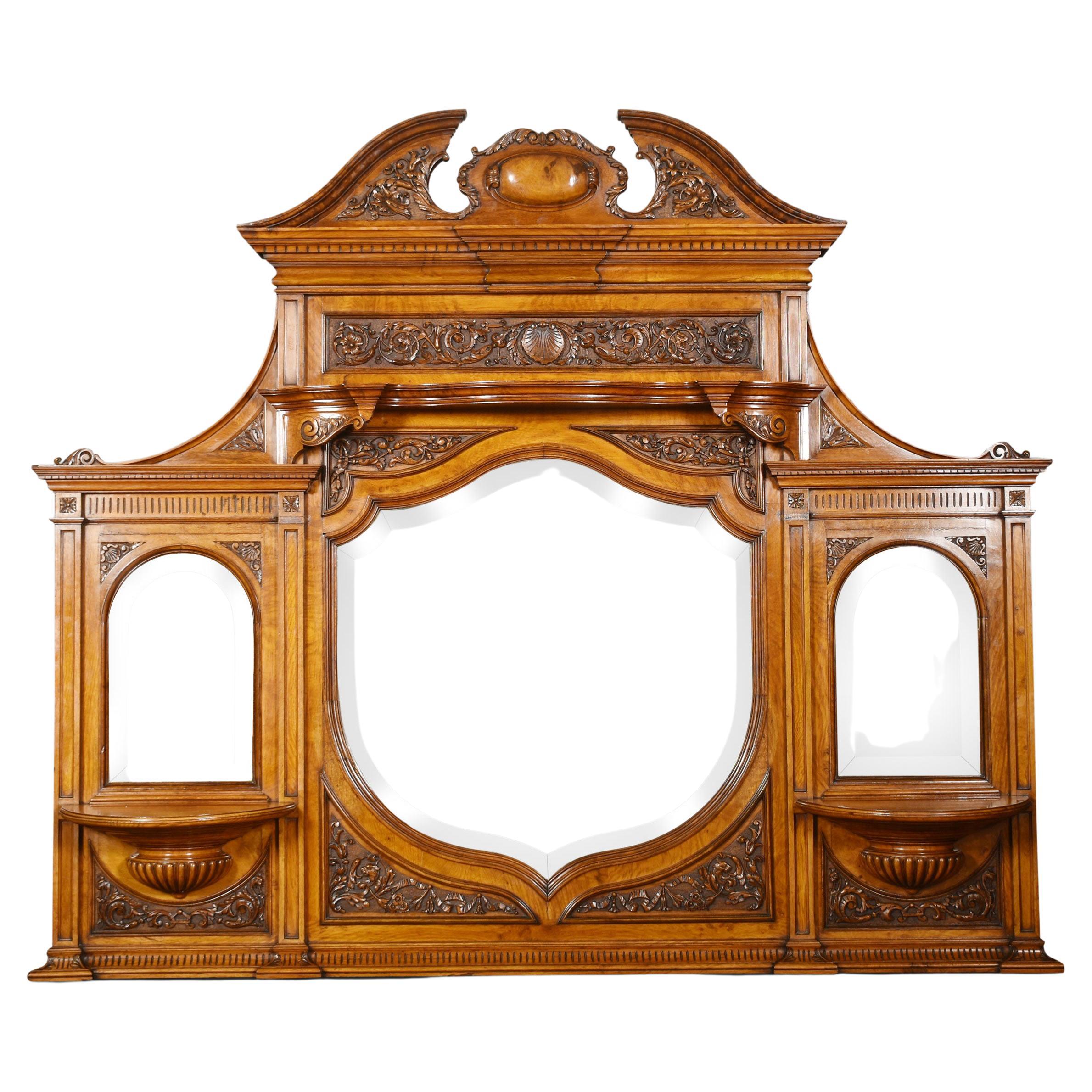 Carved Pollard Oak Overmantel Mirror For Sale