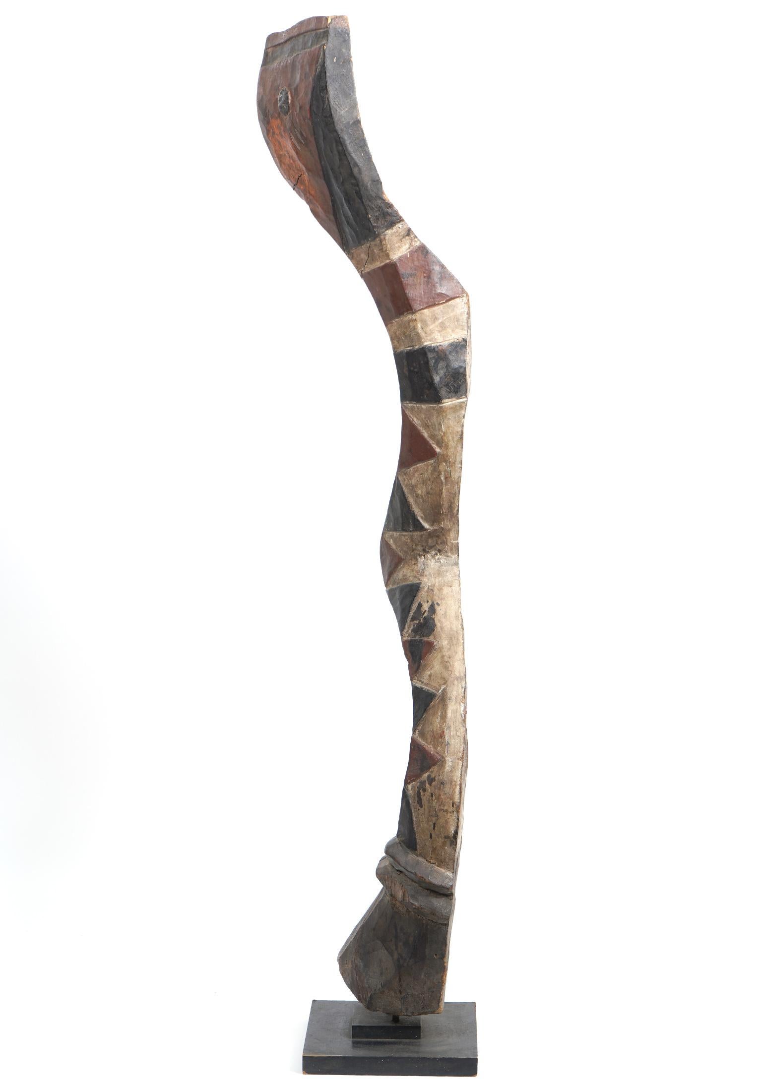 Hand-Carved Carved Polychrome Baga Bansonyi Snake Sculpture Headdress, Guinea 20th Century For Sale