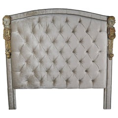 Carved Polychrome Cherub Velvet Tufted Headboard-King Size