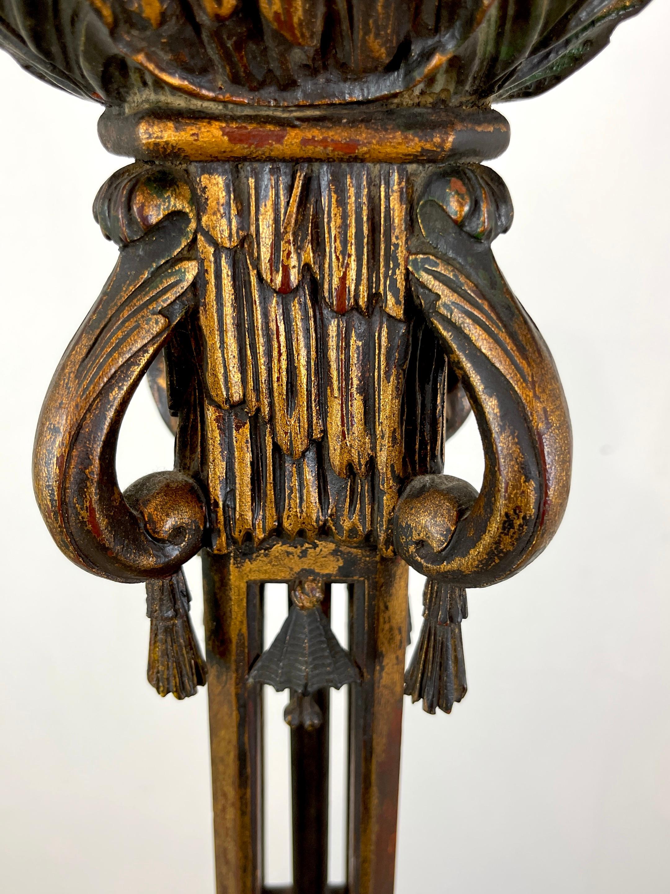 Bronze Carved & Polychromed Wood Chinoiserie Pagoda Motif Floor Lamp, England, C 1900s For Sale